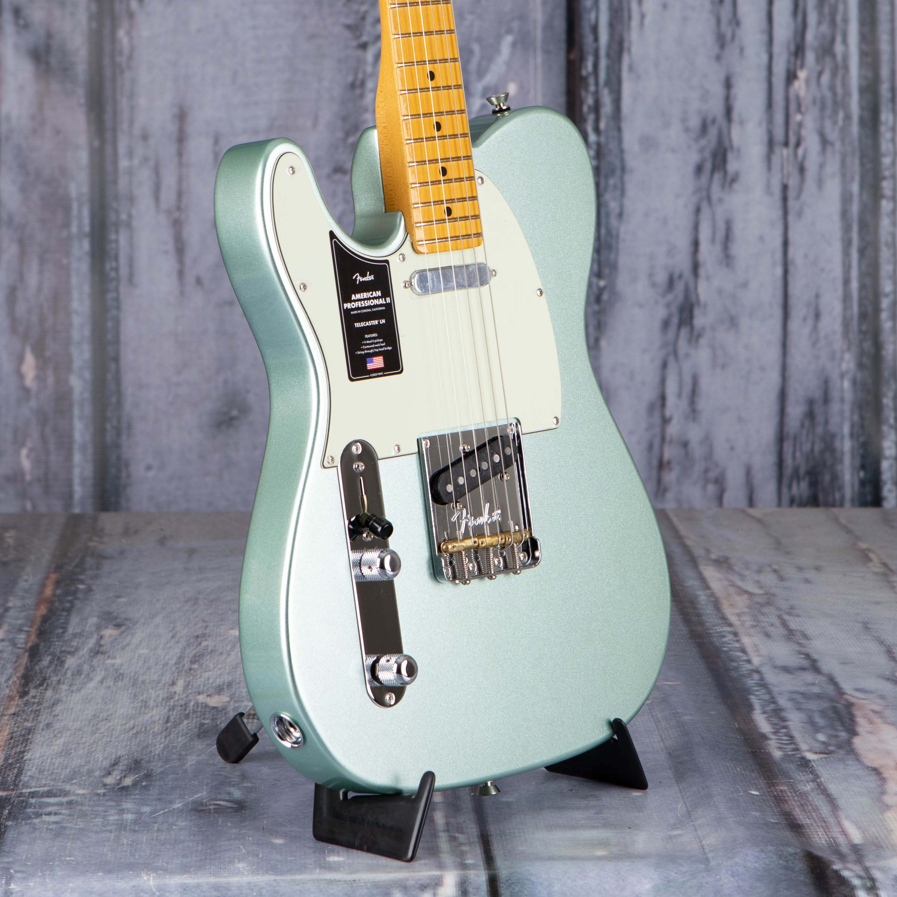 Fender American Professional II Telecaster Left-Handed Electric Guitar, Mystic Surf Green, angle