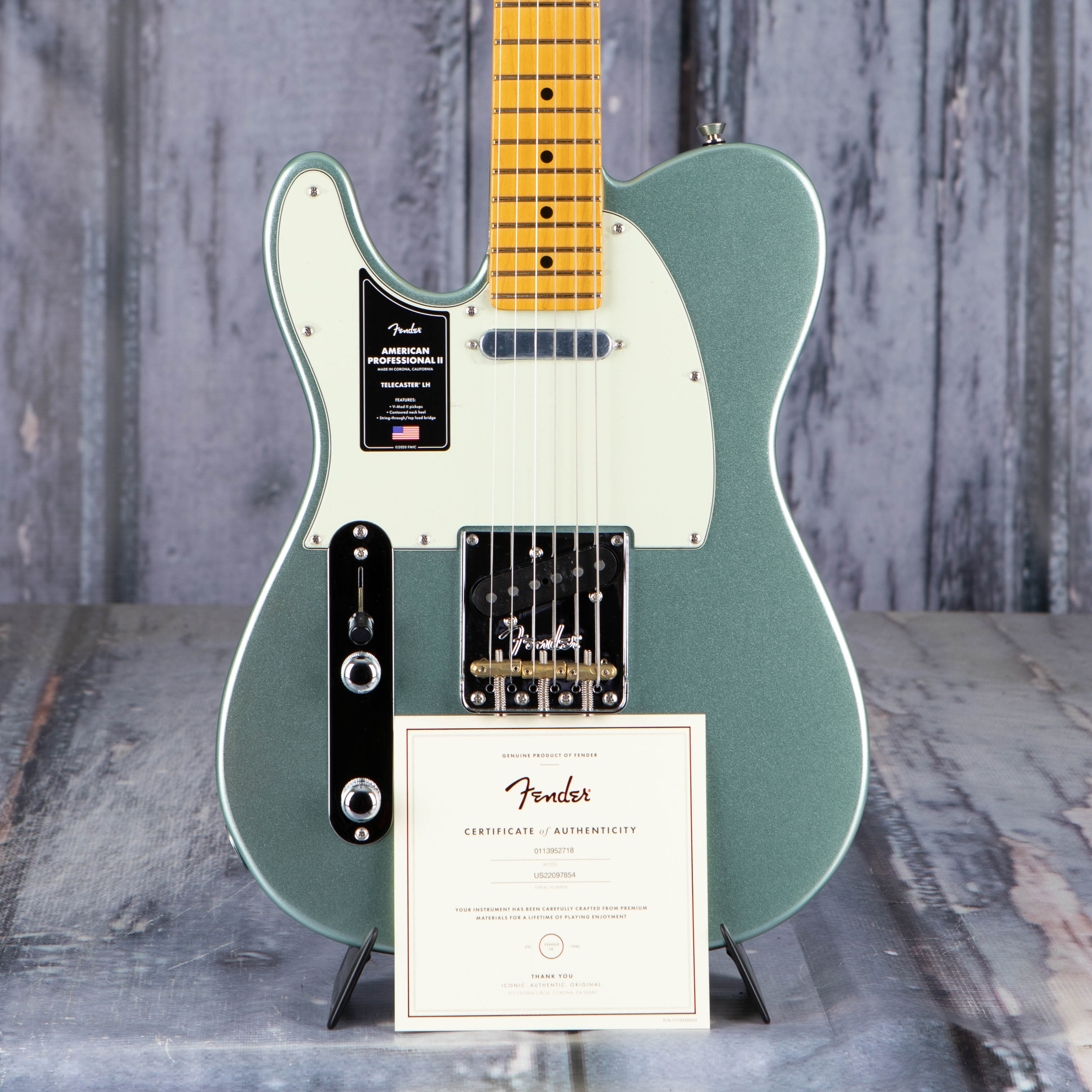 Fender American Professional II Telecaster Left-Handed Electric Guitar, Mystic Surf Green, coa