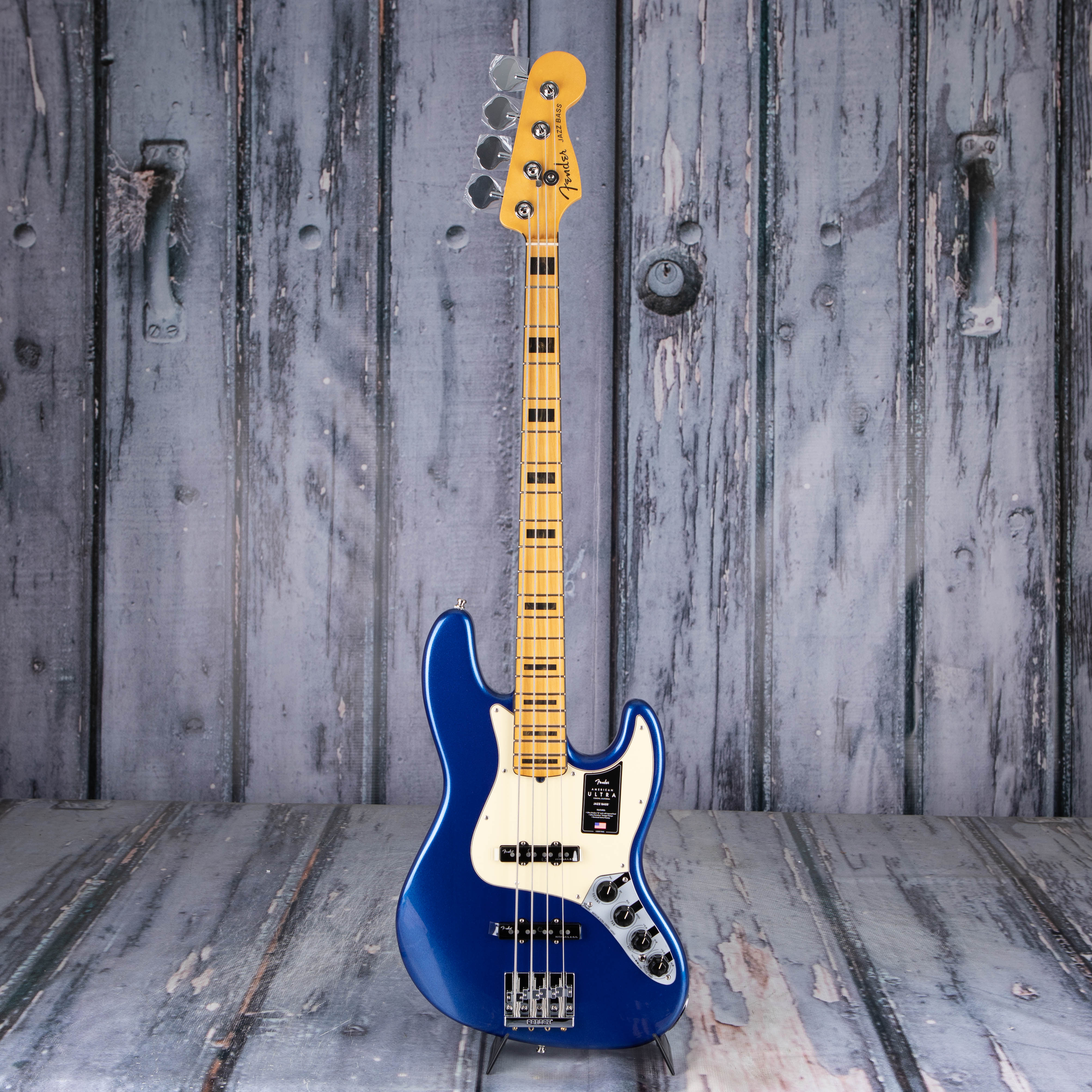Fender American Ultra Jazz Bass Guitar, Maple Fingerboard, Cobra Blue, front