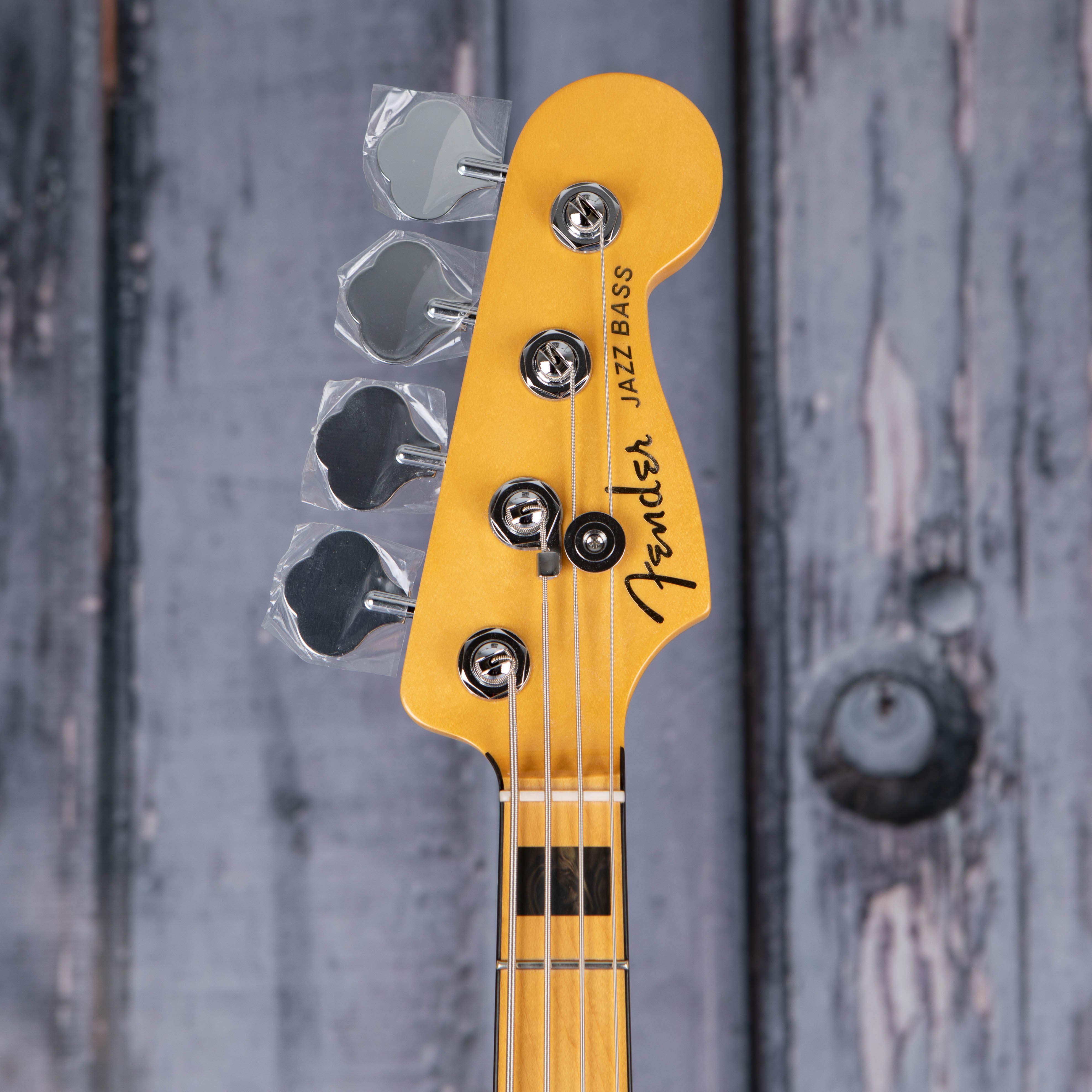 Fender American Ultra Jazz Bass Guitar, Maple Fingerboard, Cobra Blue, front headstock