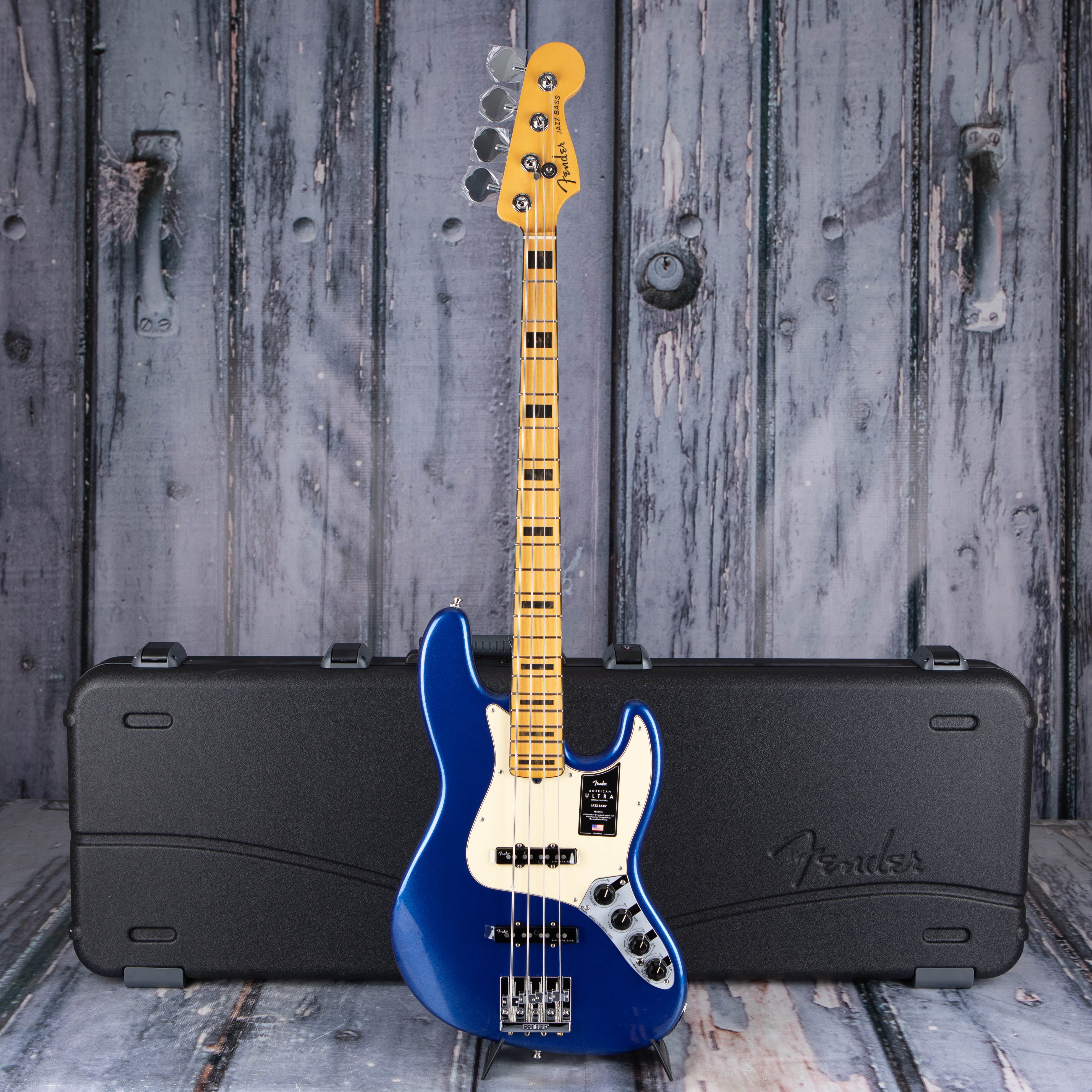 Fender American Ultra Jazz Bass Guitar, Maple Fingerboard, Cobra Blue, case