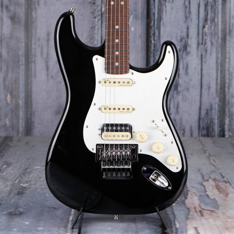 Fender American Ultra Luxe Stratocaster Floyd Rose HSS Electric Guitar, Mystic Black, front closeup