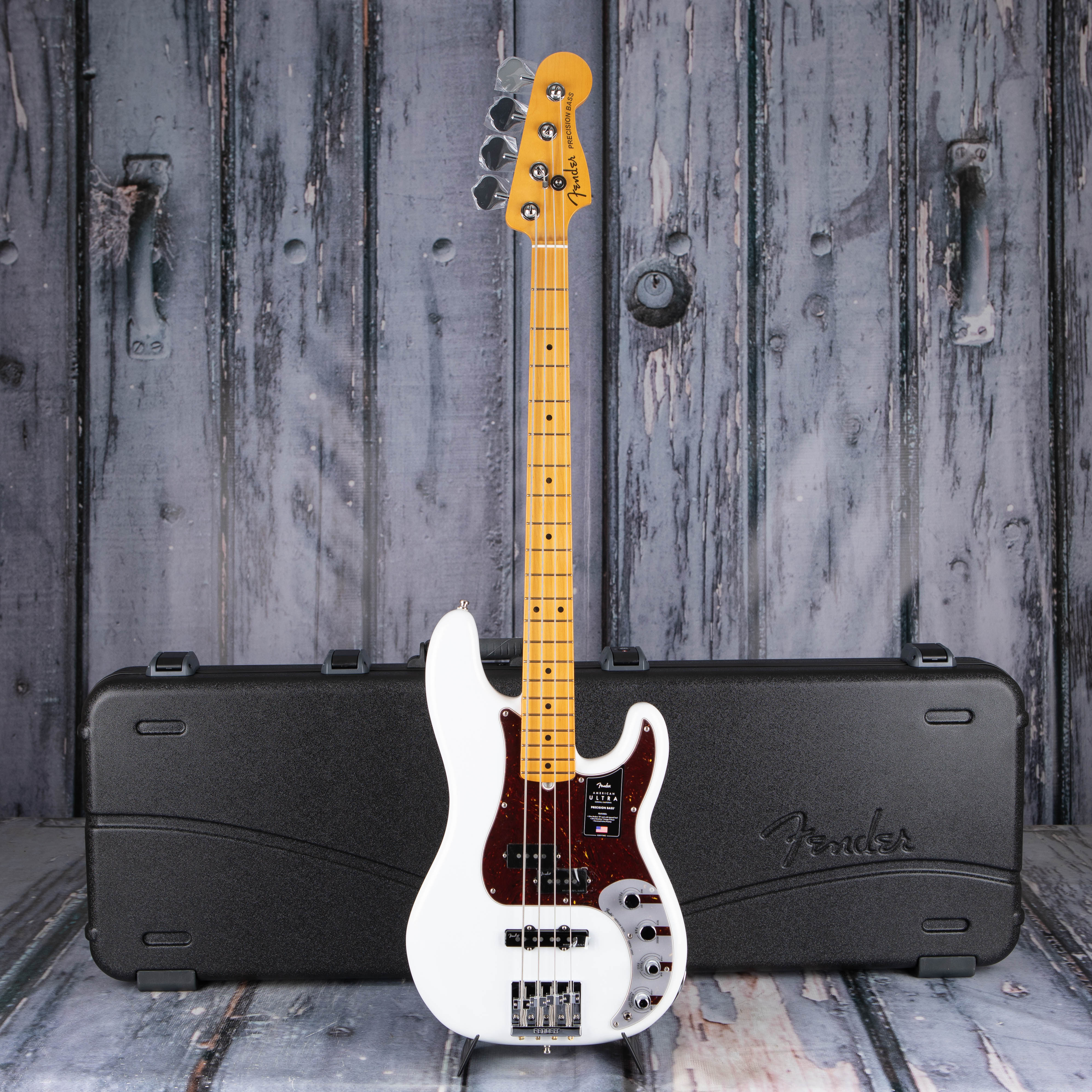 Fender American Ultra Precision Bass Guitar, Maple Fingerboard, Arctic Pearl, case