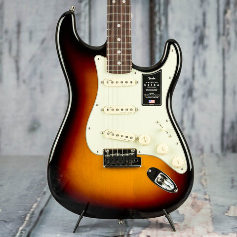 Fender American Ultra Stratocaster Electric Guitar, Rosewood Fingerboard, Ultraburst, front closeup