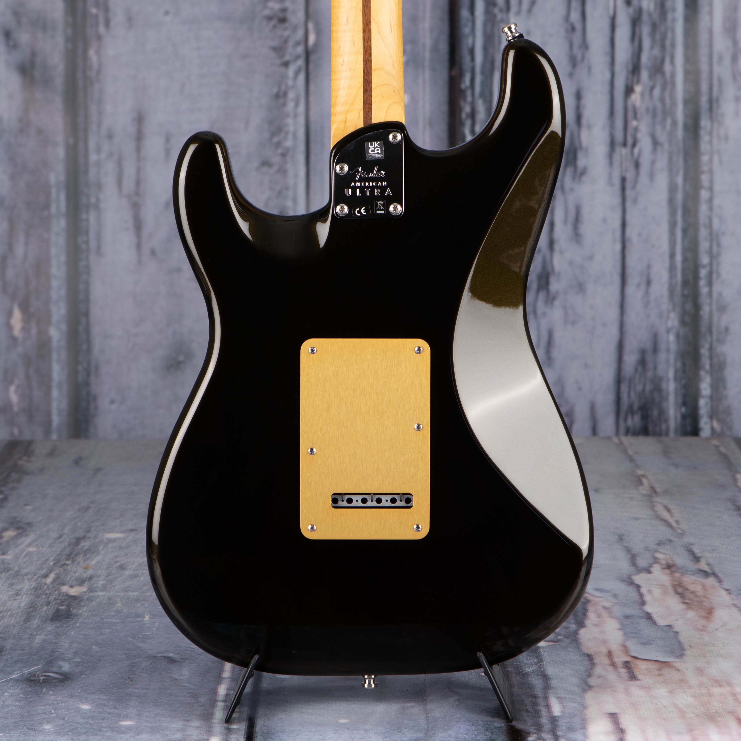 Fender American Ultra Stratocaster HSS Electric Guitar, Maple Fingerboard, Texas Tea, back closeup