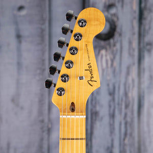 Fender American Ultra Stratocaster HSS Electric Guitar, Maple Fingerboard, Texas Tea, front headstock