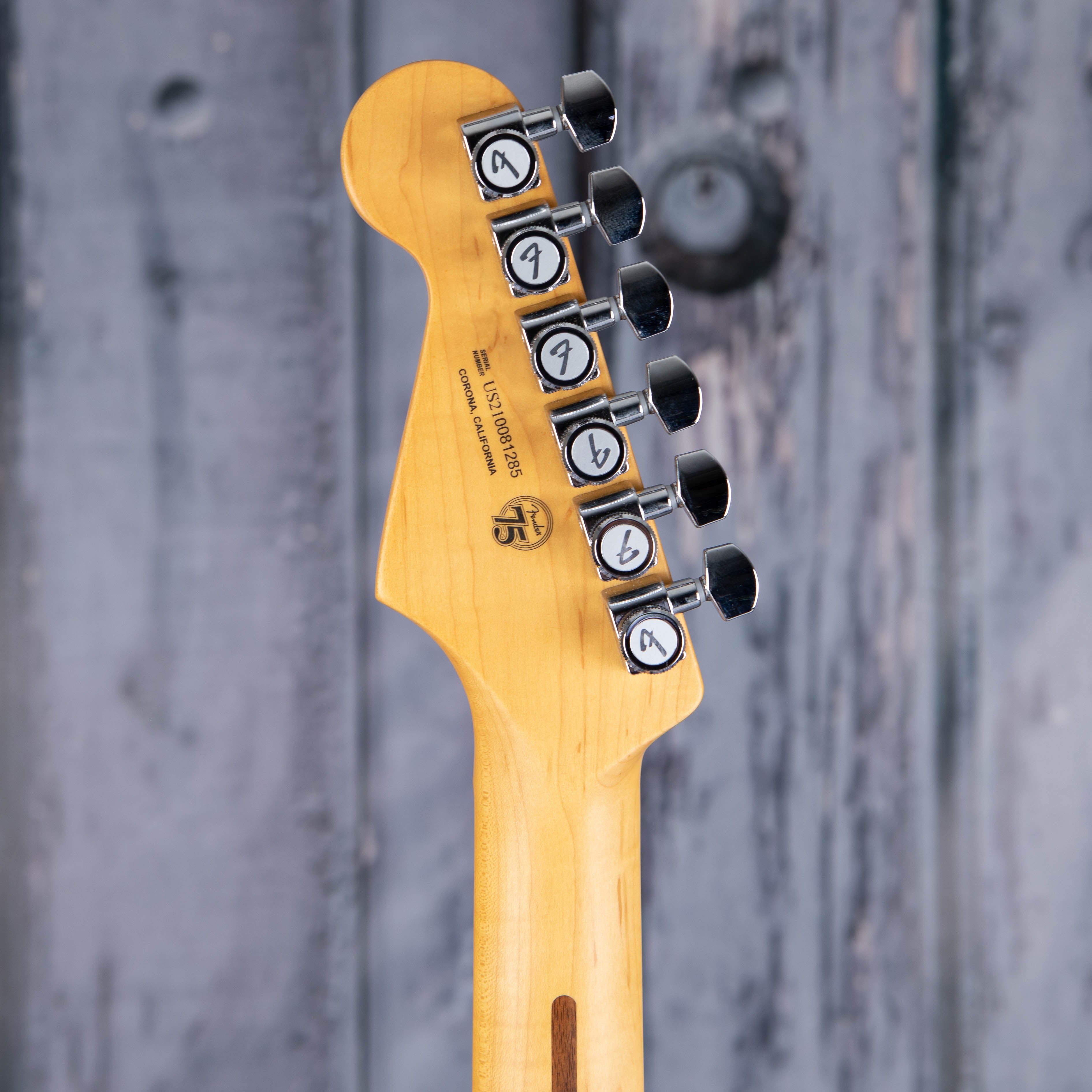 Fender American Ultra Stratocaster HSS Electric Guitar, Maple Fingerboard, Texas Tea, back headstock