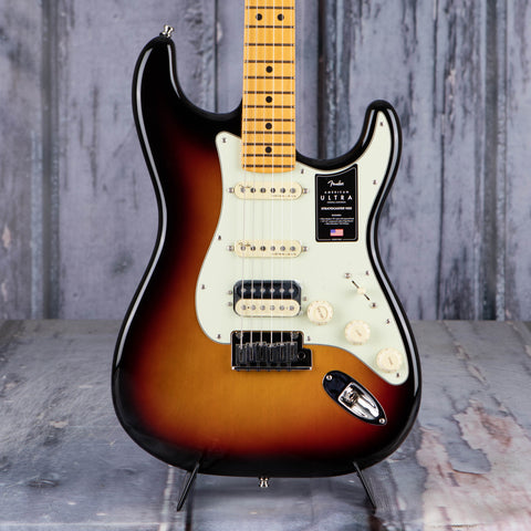 Fender American Ultra Stratocaster HSS Electric Guitar, Maple Fingerboard, Ultraburst, front closeup