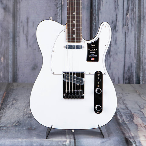 Fender American Ultra Telecaster Electric Guitar, Rosewood Fingerboard, Arctic Pearl, front closeup