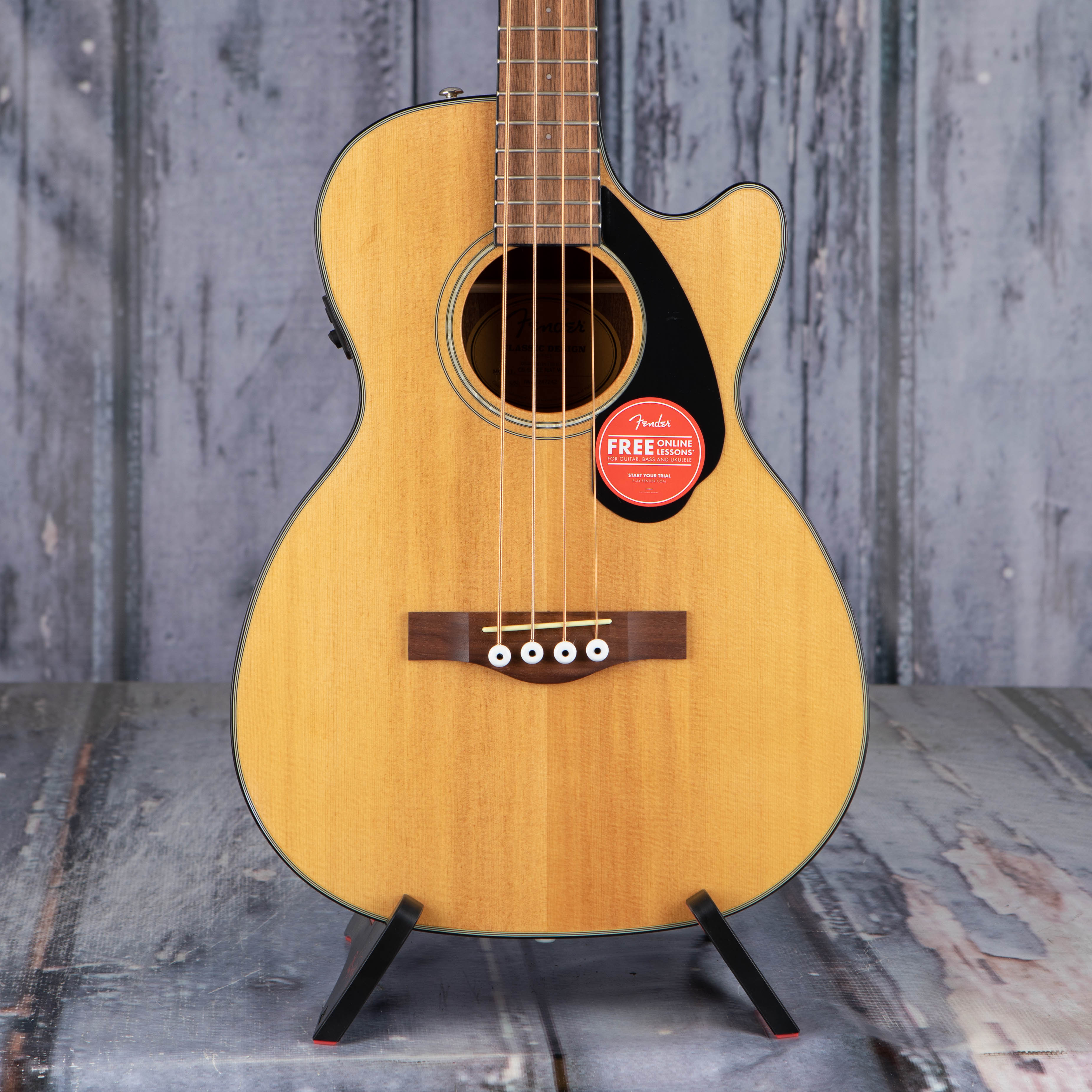 Fender CB-60SCE Acoustic/Electric Bass Guitar, Natural, front closeup
