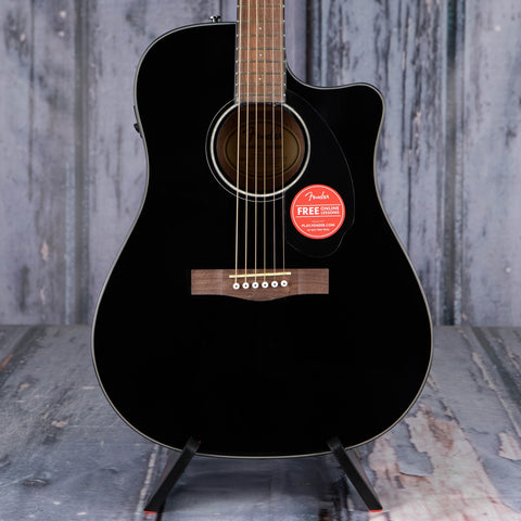 Fender CD-60SCE Dreadnought Acoustic/Electric Guitar, Black, front closeup