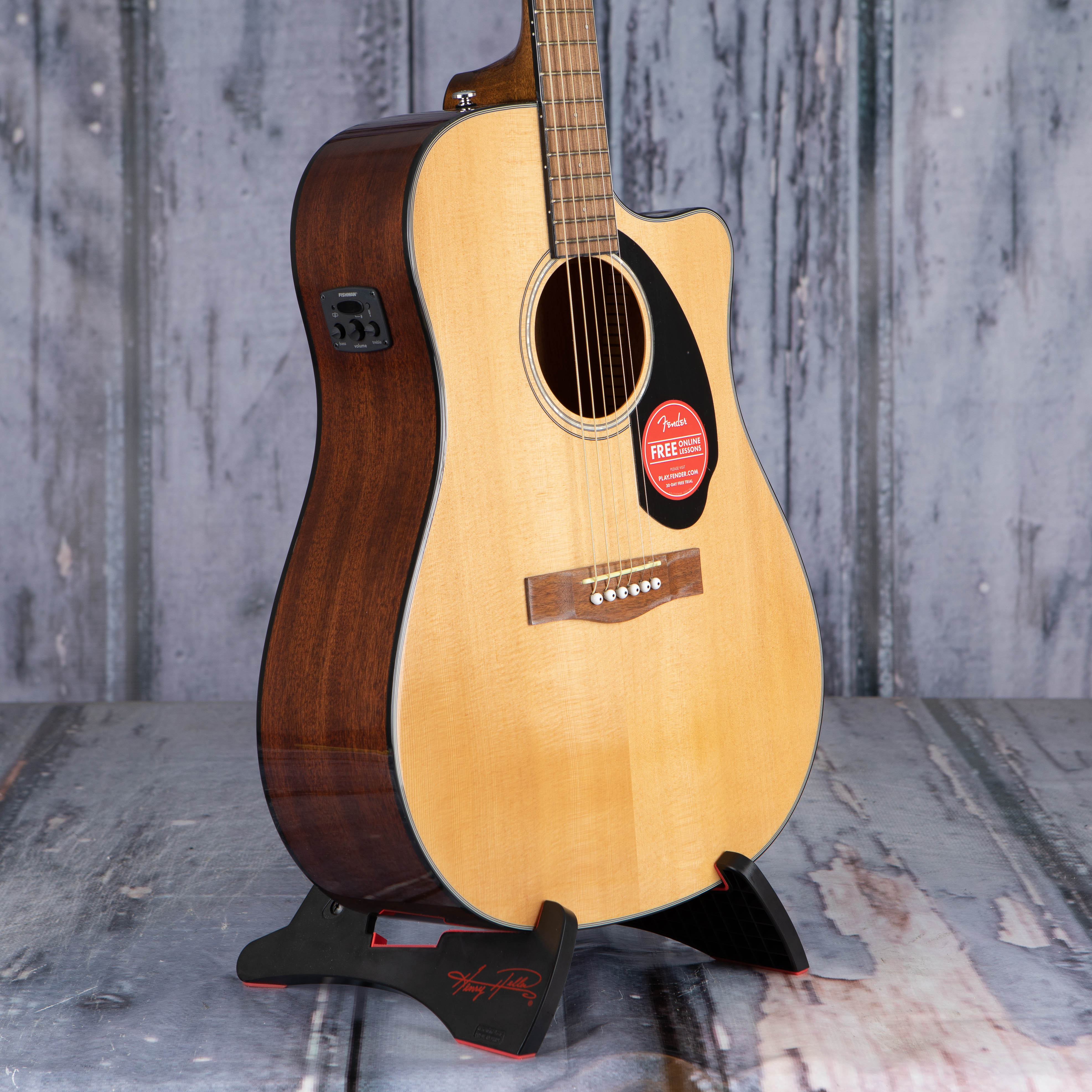 Fender CD-60SCE Dreadnought Acoustic/Electric Guitar, Natural, angle