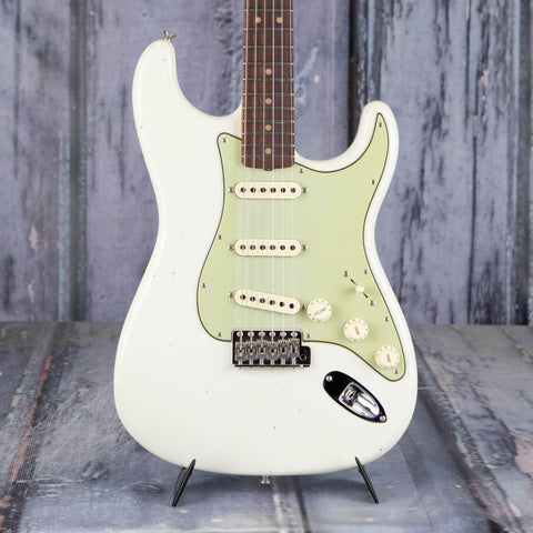 Fender Custom Shop Limited 1964 Stratocaster Journeyman Closet Classic Electric Guitar, Aged Olympic White, front closeup