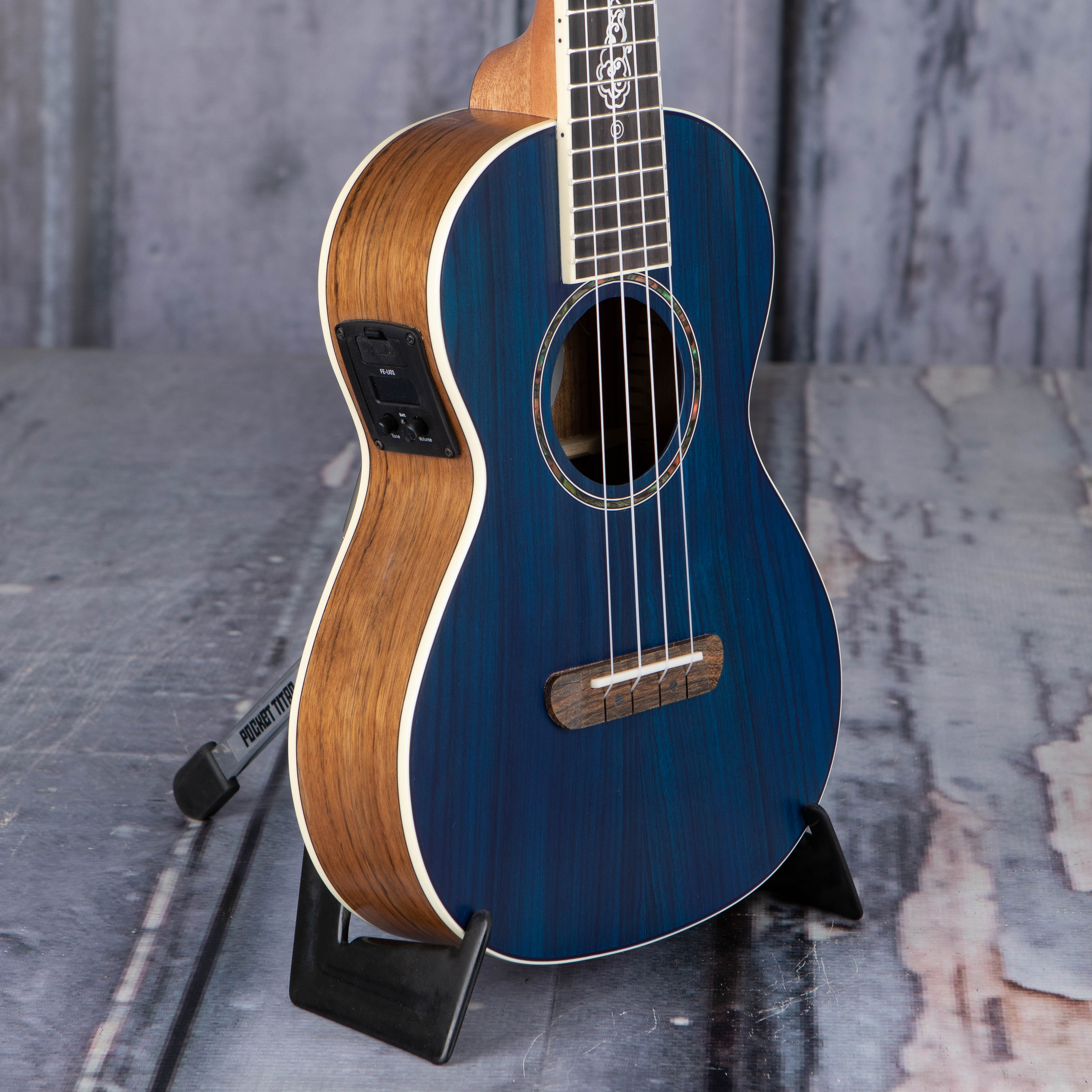 Fender Dhani Harrison Acoustic/Electric Ukulele, Sapphire Blue, angle