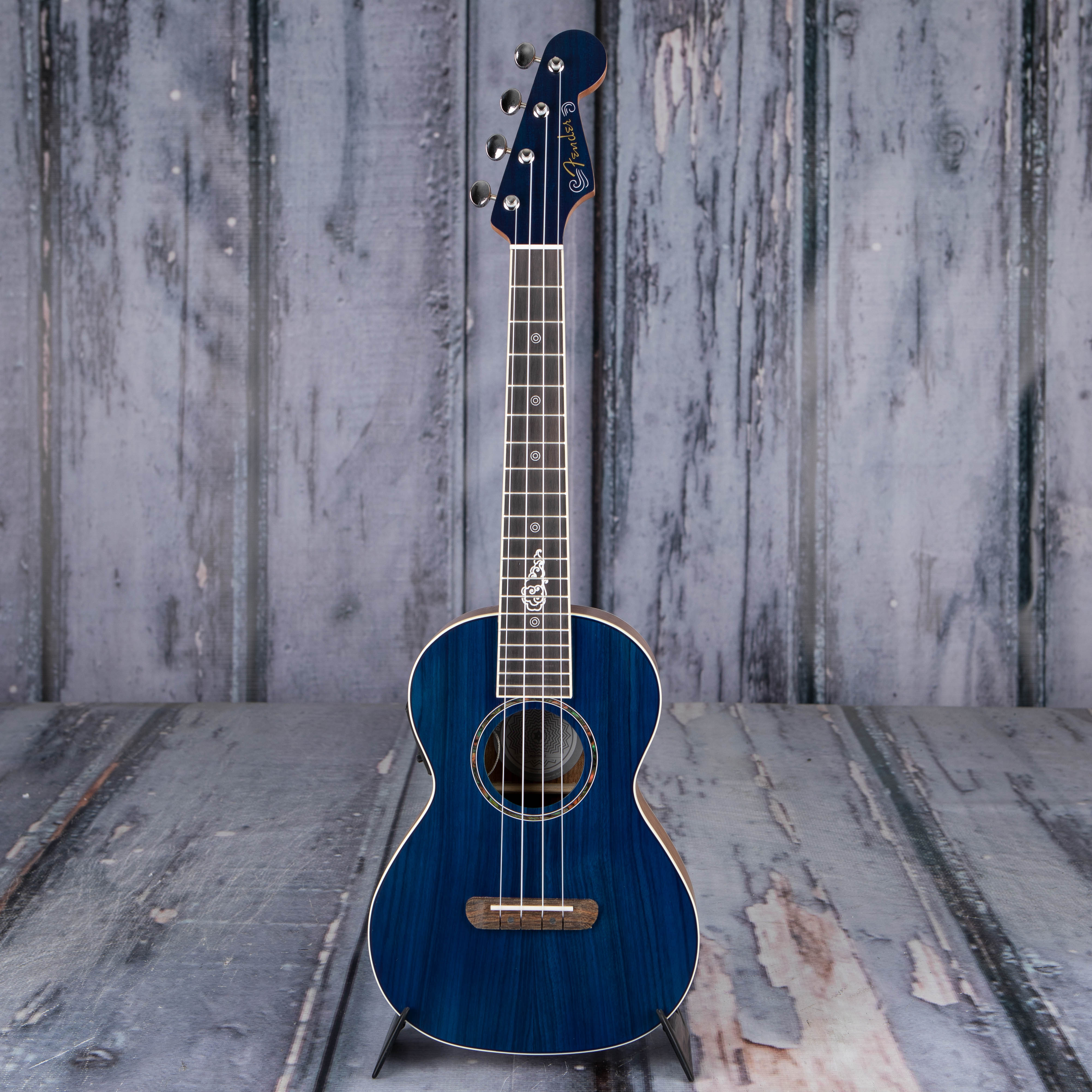 Fender Dhani Harrison Acoustic/Electric Ukulele, Sapphire Blue, front