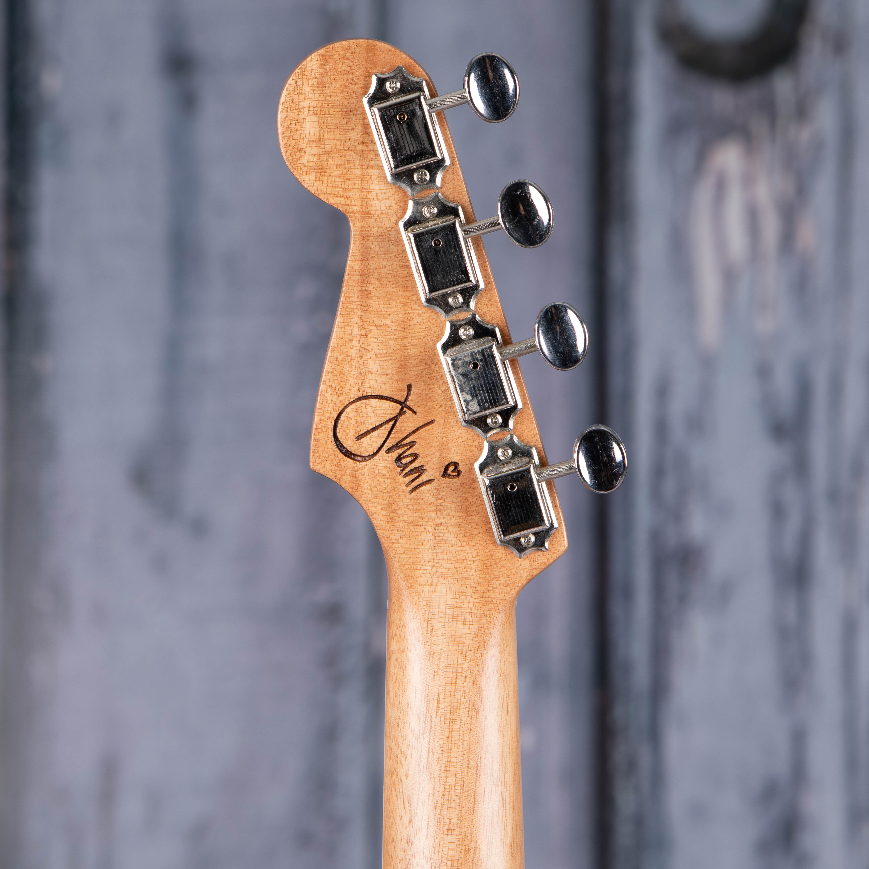 Fender Dhani Harrison Acoustic/Electric Ukulele, Sapphire Blue, back headstock