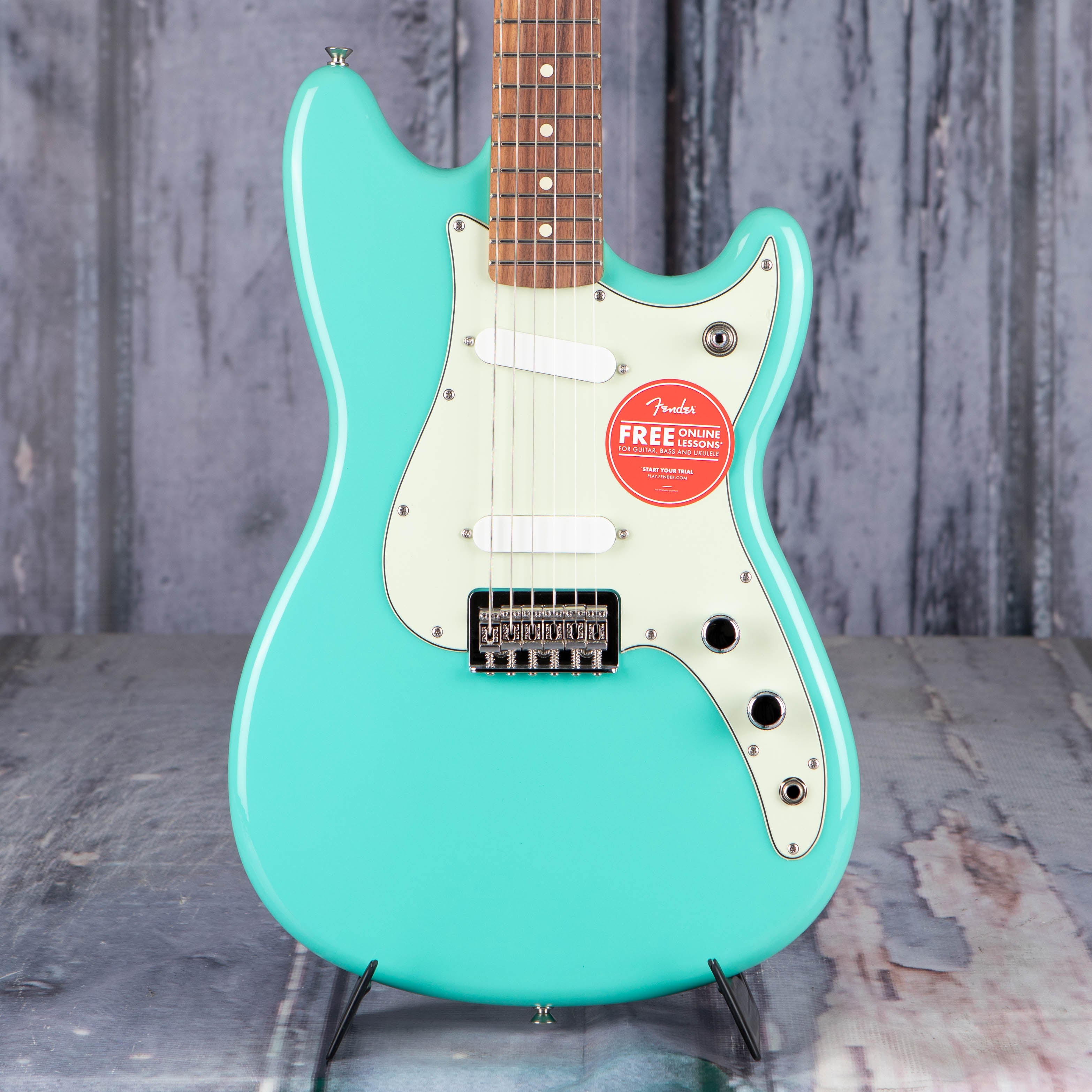 Fender Duo Sonic Electric Guitar, Sea Foam Green, front closeup