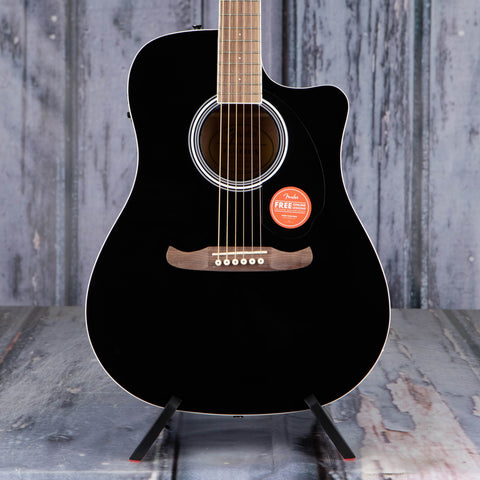 Fender FA-125CE Dreadnought Acoustic/Electric Guitar, Black, front closeup