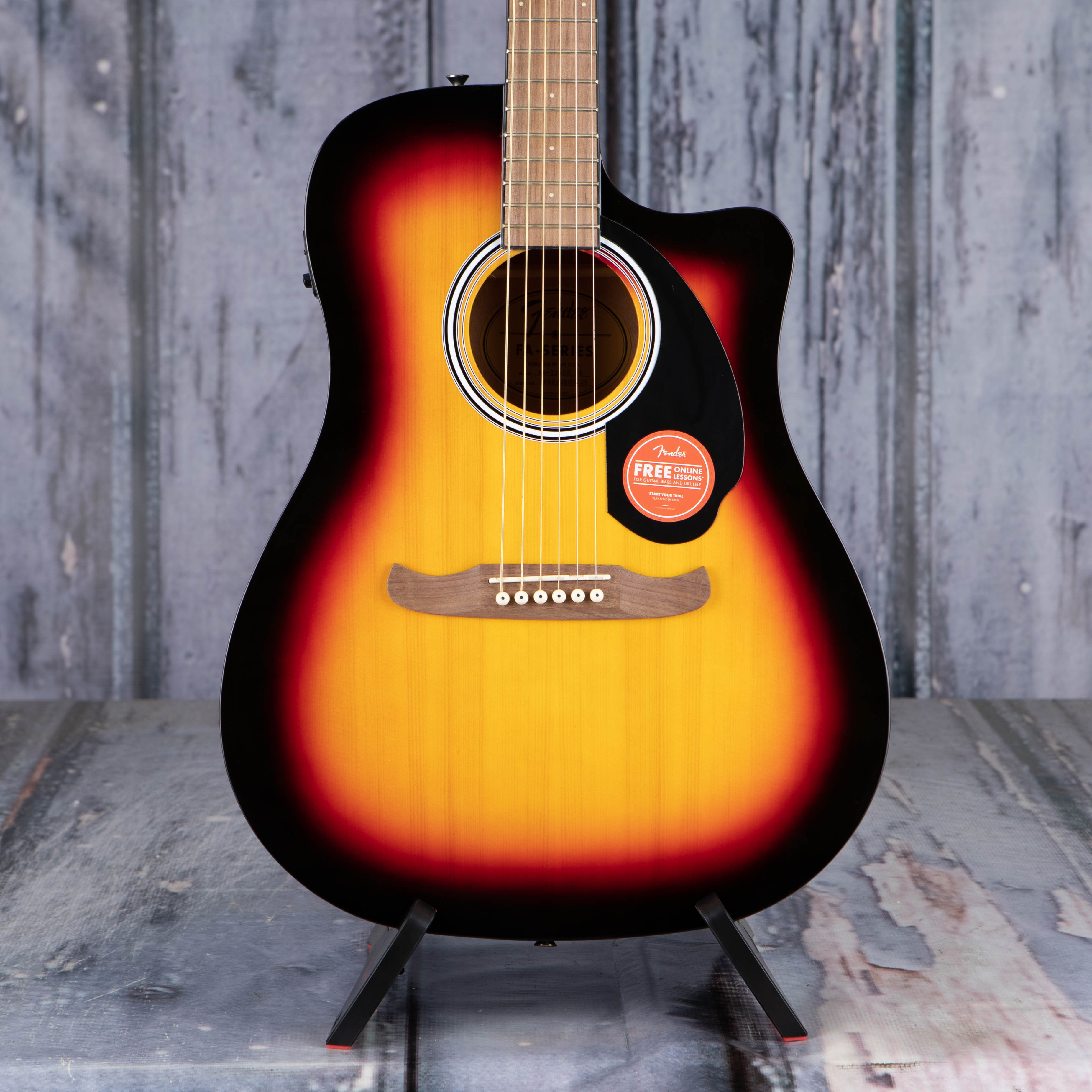 Fender FA-125CE Dreadnought Acoustic/Electric Guitar, Sunburst, front closeup
