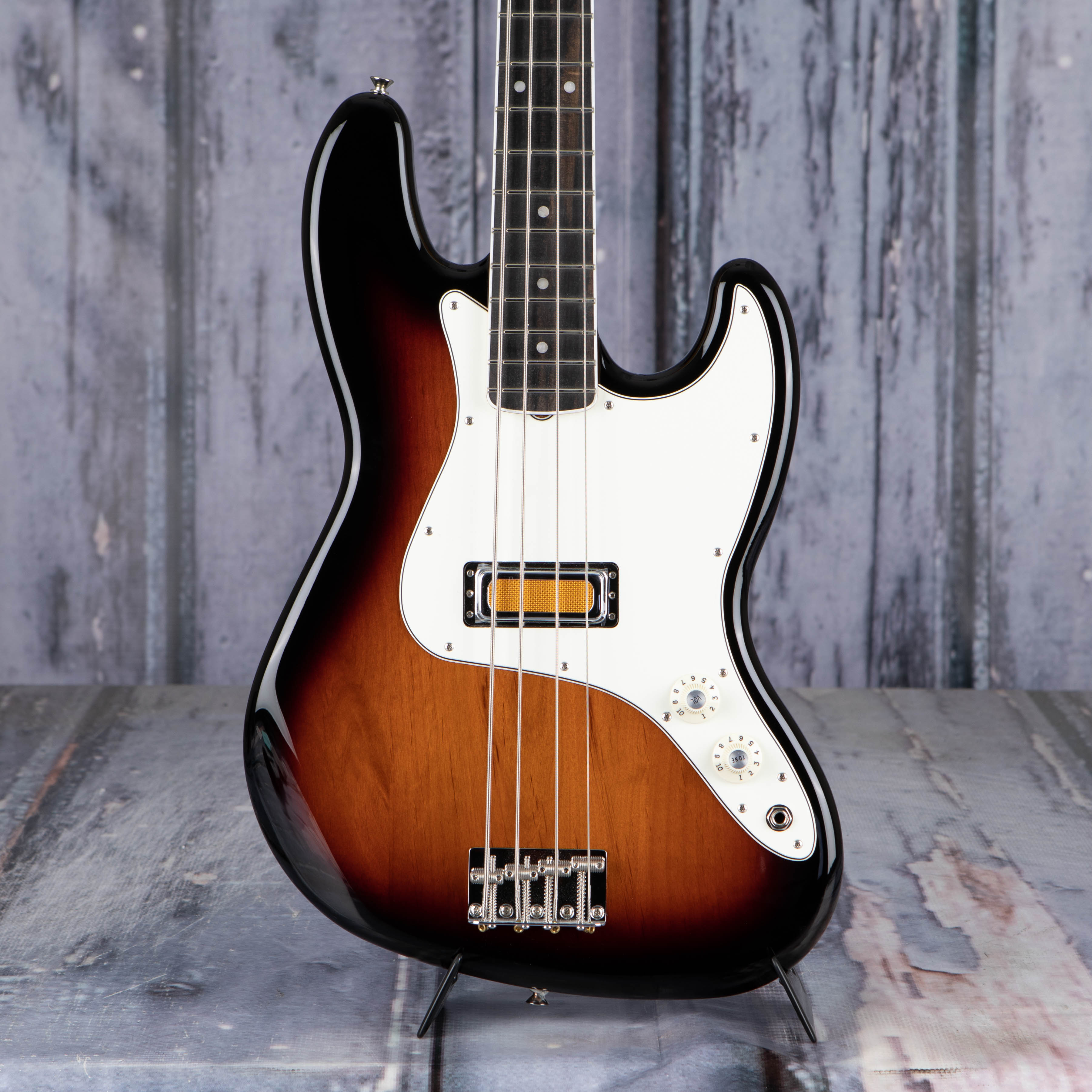 Fender Gold Foil Jazz Bass Guitar, 2-Color Sunburst, front closeup