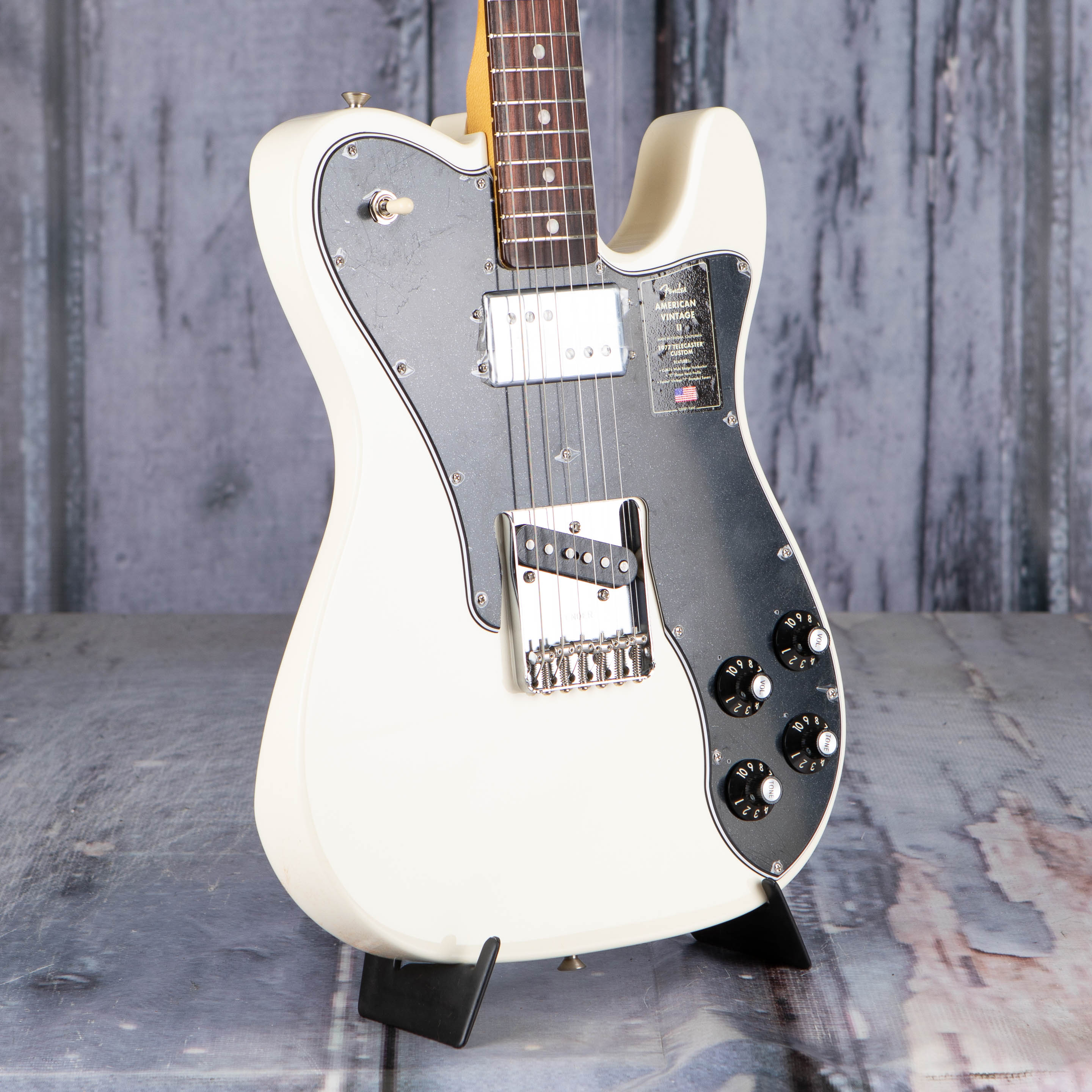 Fender Limited Edition American Vintage II 1977 Telecaster Custom Electric Guitar, Olympic White, angle