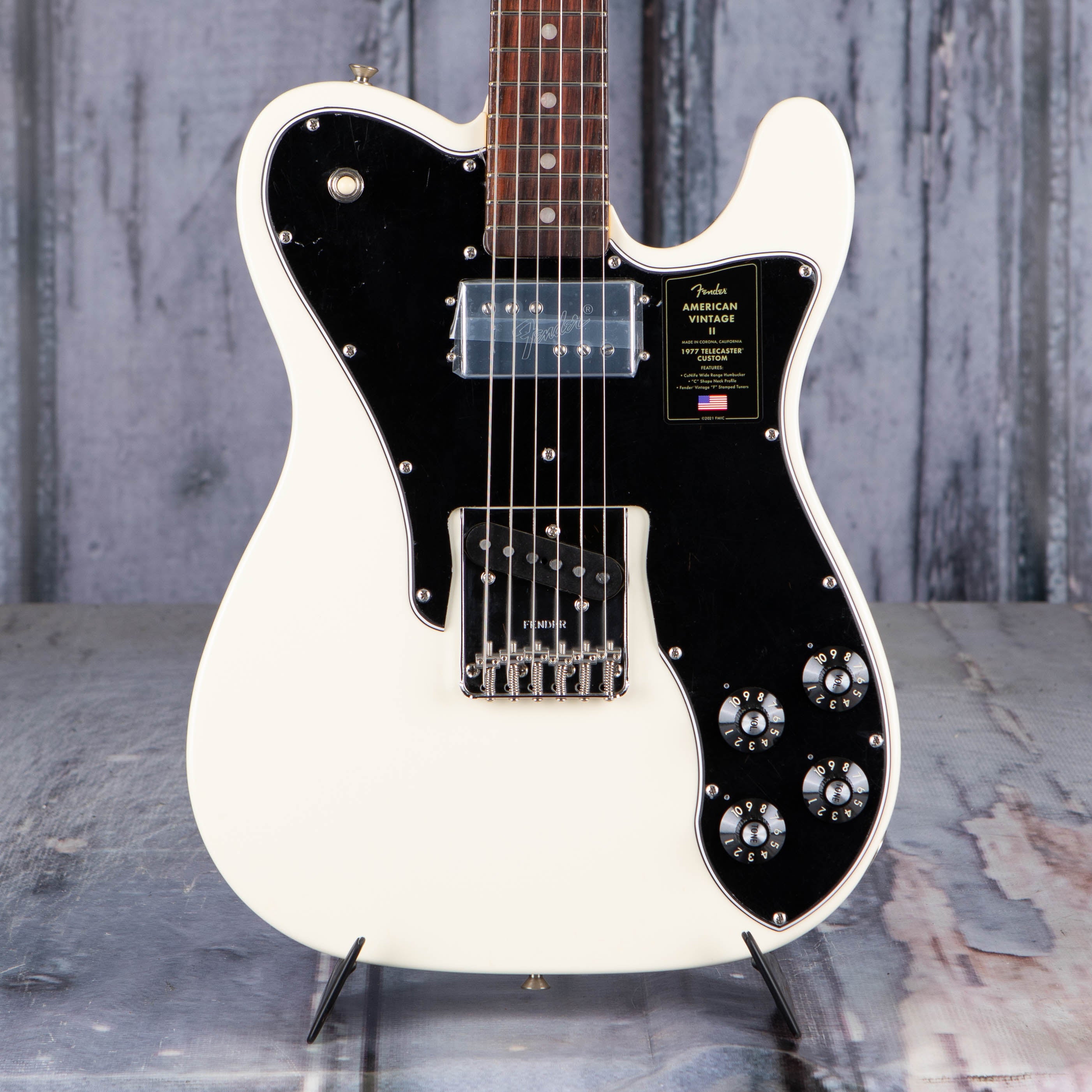 Fender Limited Edition American Vintage II 1977 Telecaster Custom Electric Guitar, Olympic White, front closeup