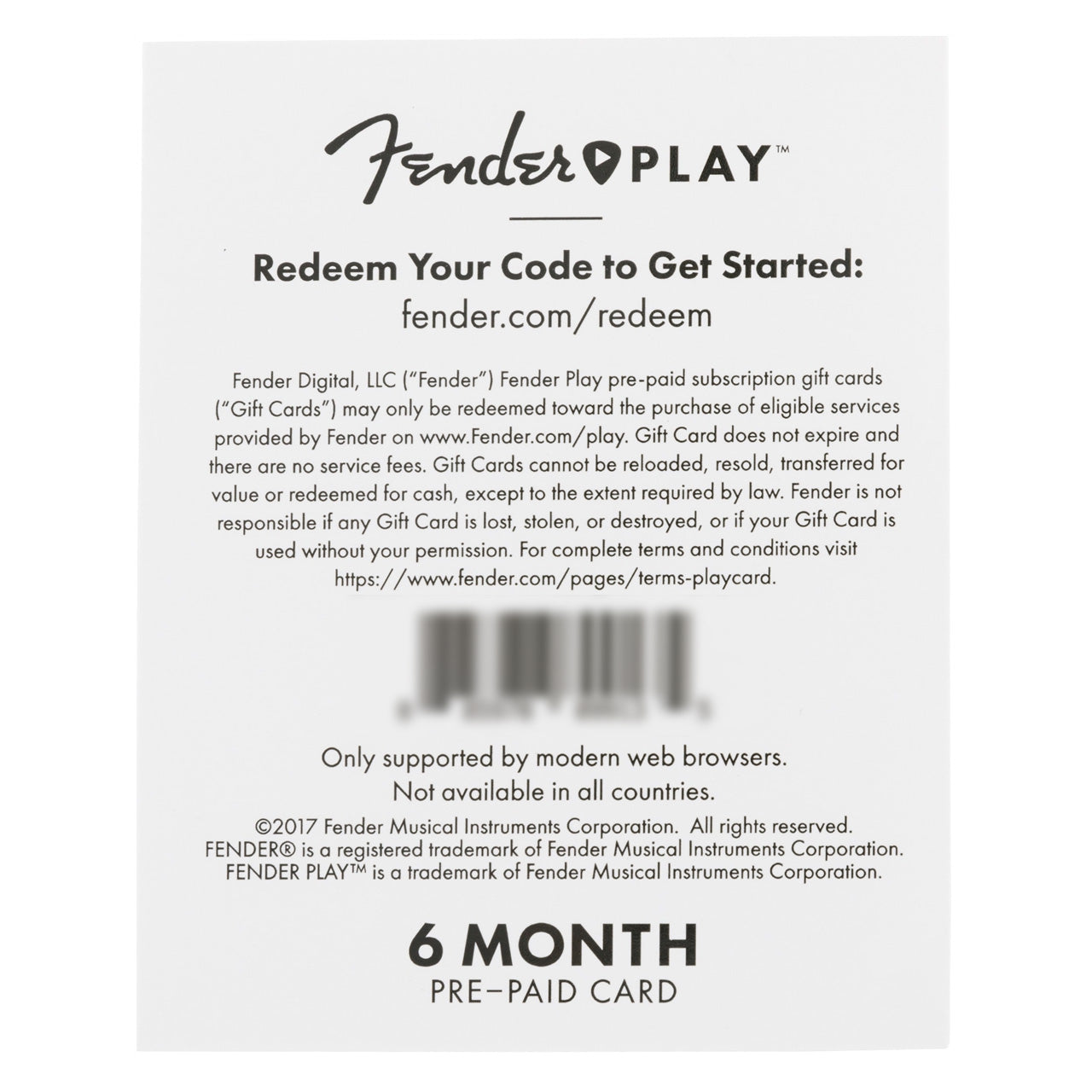 Fender Play Online Lesson Subscription Card, Six Months Pre-Paid, For Sale