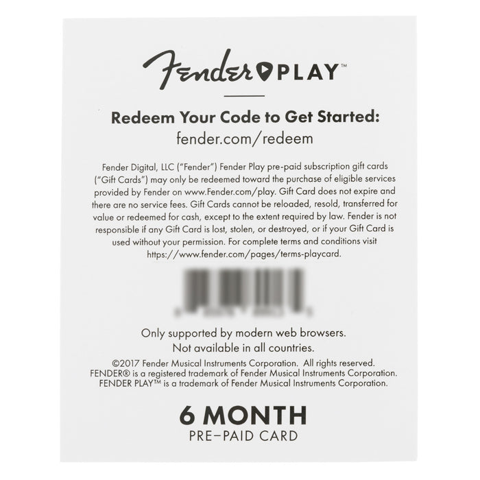 Fender Play Online Lesson Subscription Card, 6 Months Pre-Paid