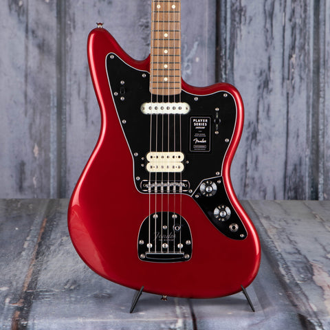 Fender Player Jaguar Electric Guitar, Candy Apple Red, front closeup