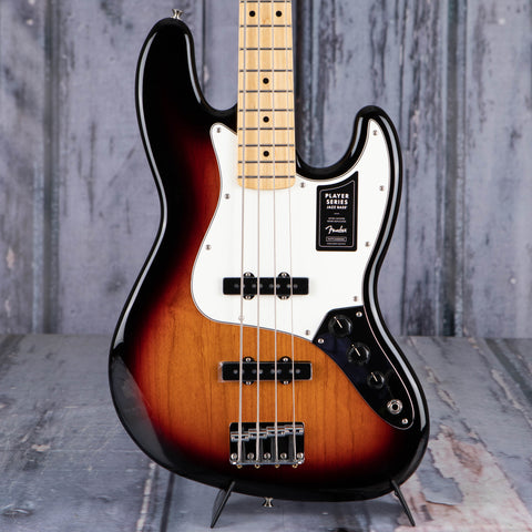 Fender Player Jazz Bass Guitar, 3-Color Sunburst, front closeup
