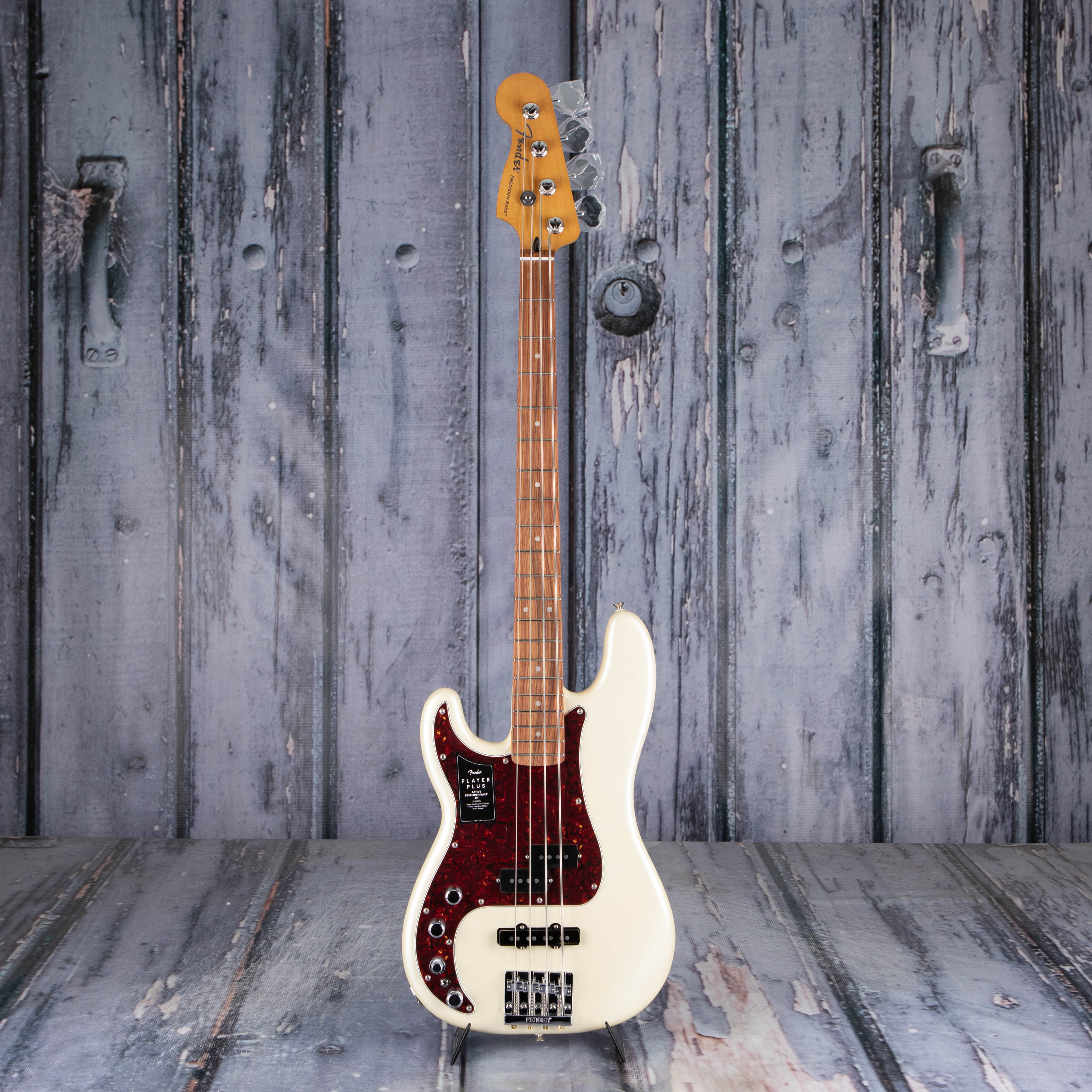 Fender Player Plus Left-Handed Precision Bass Guitar, Olympic Pearl, front