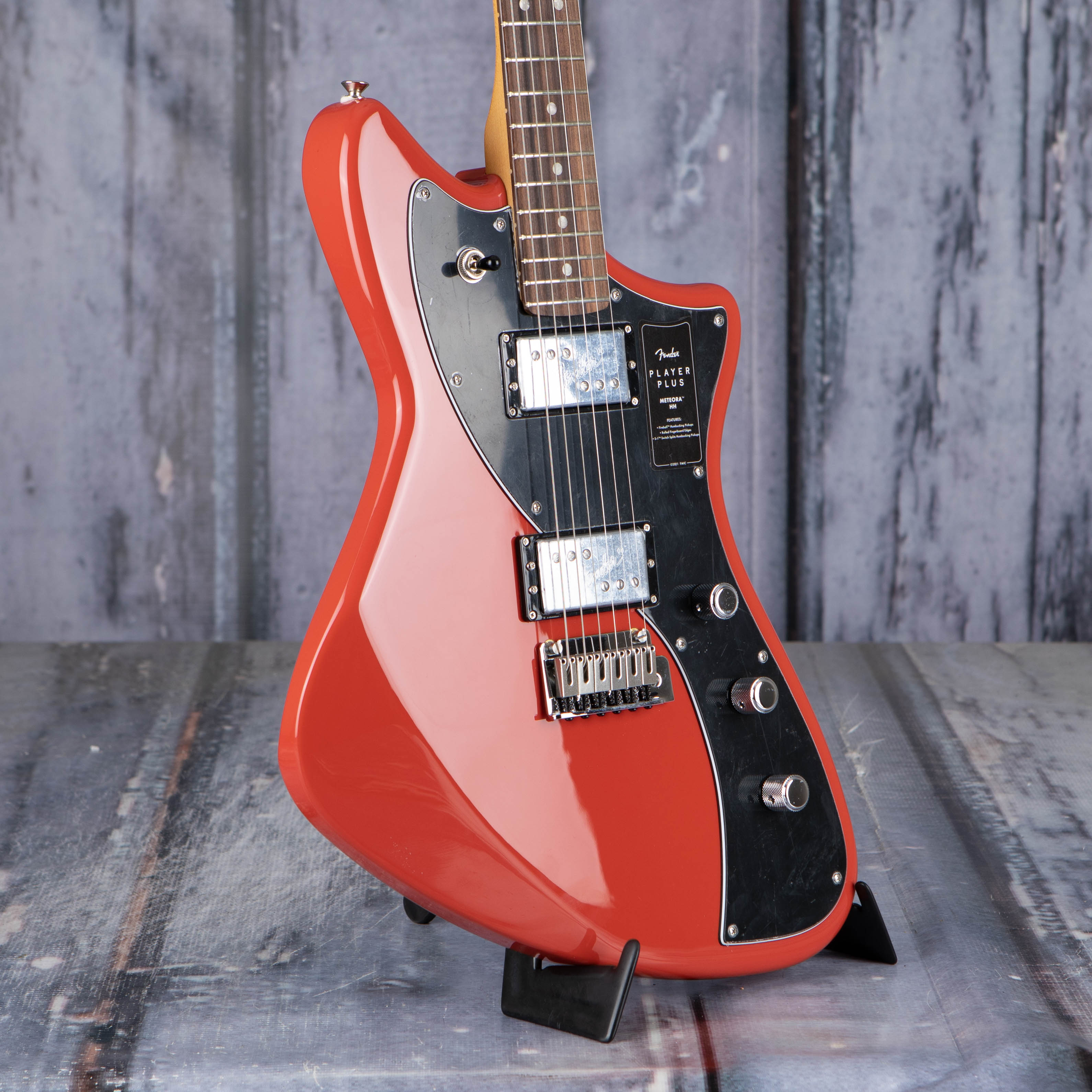 Fender Player Plus Meteora HH Electric Guitar, Fiesta Red, angle