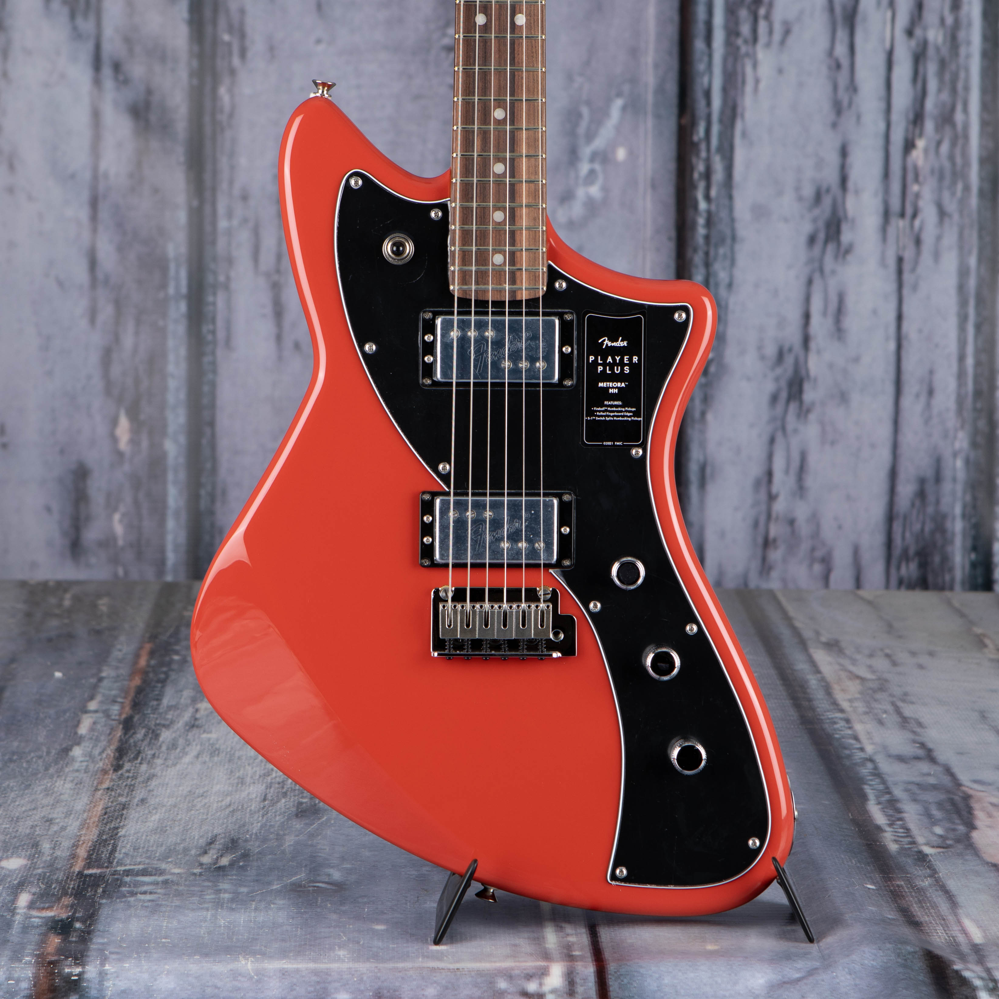 Fender Player Plus Meteora HH Electric Guitar, Fiesta Red, front closeup