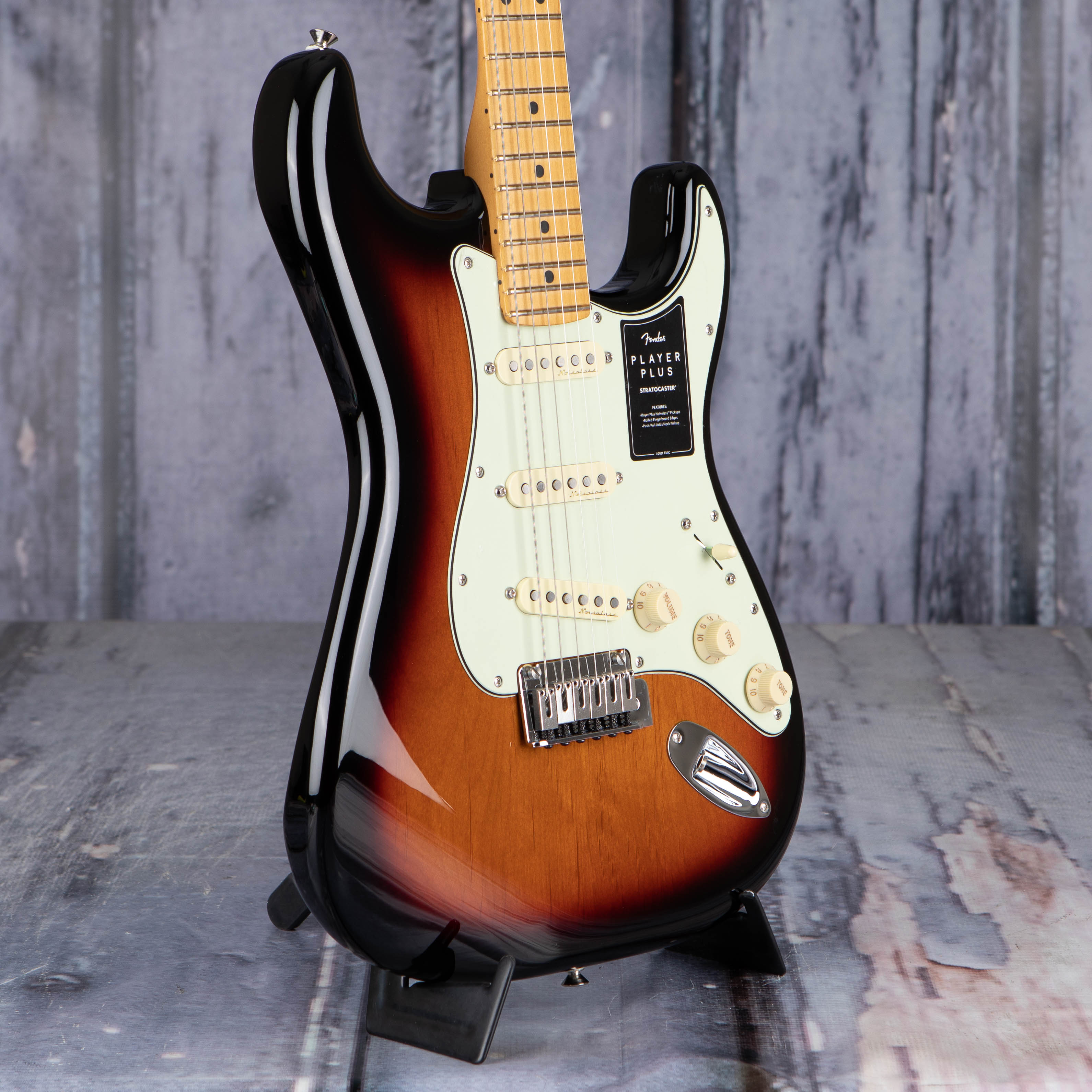 Fender Player Plus Stratocaster Electric Guitar, 3-Color Sunburst, angle