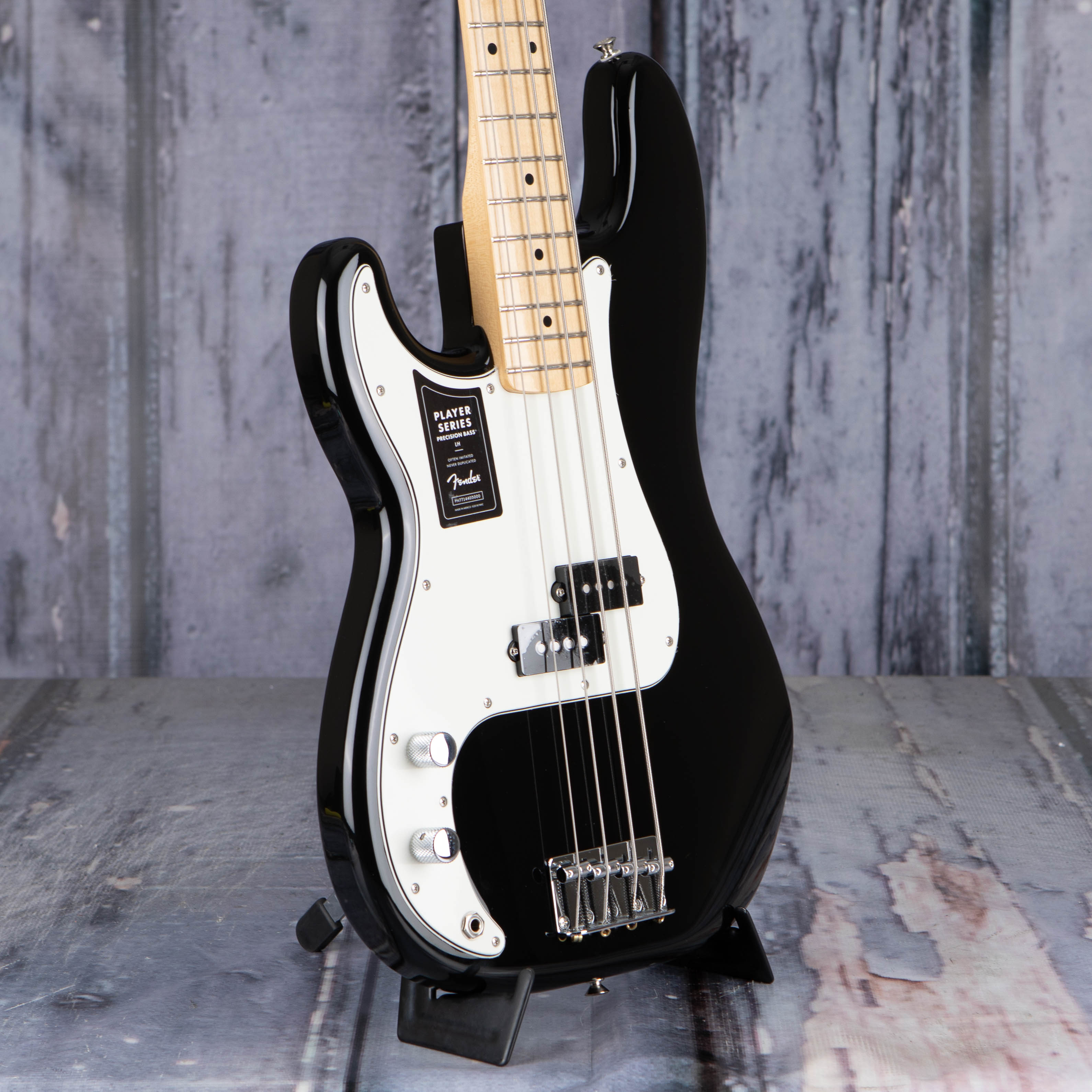Fender Player Precision Bass Left-Handed Electric Bass Guitar, Black, angle