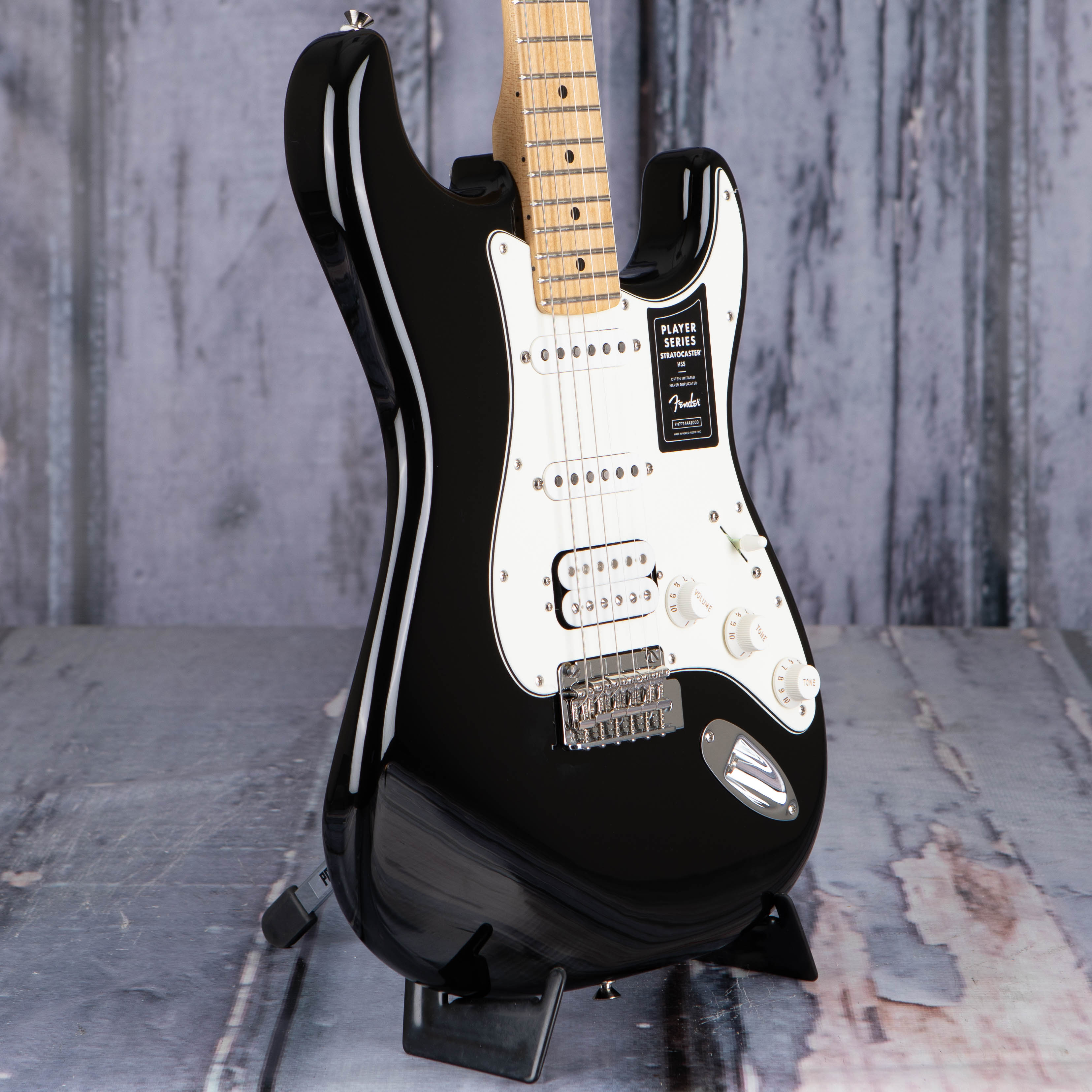 Fender Player Stratocaster HSS Electric Guitar, Black, angle