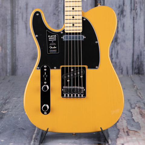Fender Player Telecaster Left-Handed Electric Guitar, Butterscotch Blonde, front closeup