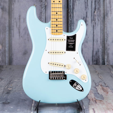 Fender Vintera '50s Stratocaster Modified Electric Guitar, Daphne Blue, front closeup