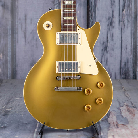 Gibson Custom Shop 1957 Les Paul Goldtop Darkback Reissue VOS Electric Guitar, Double Gold, front closeup