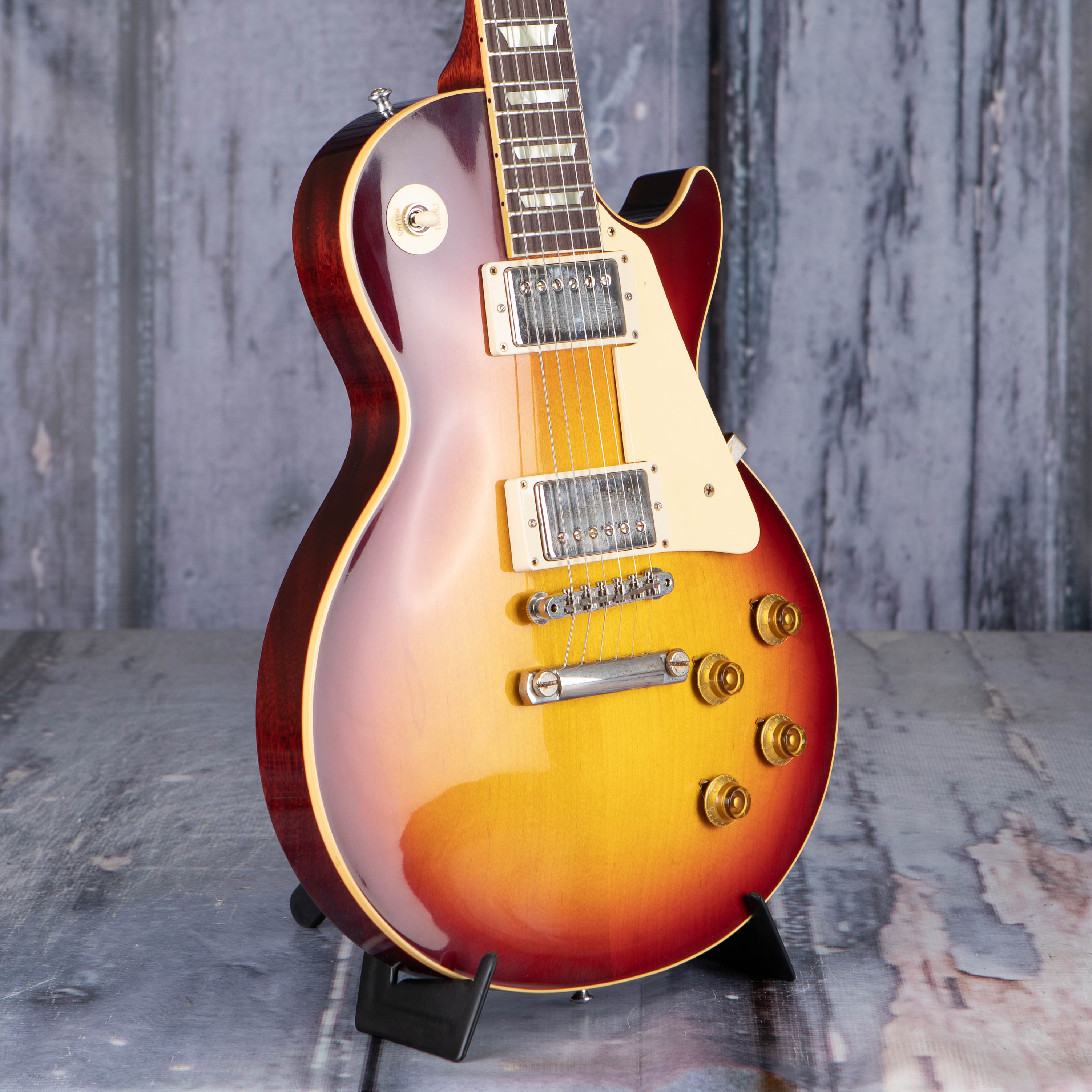 Gibson Custom Shop 1958 Les Paul Standard Reissue VOS Electric Guitar, Washed Cherry Sunburst, angle
