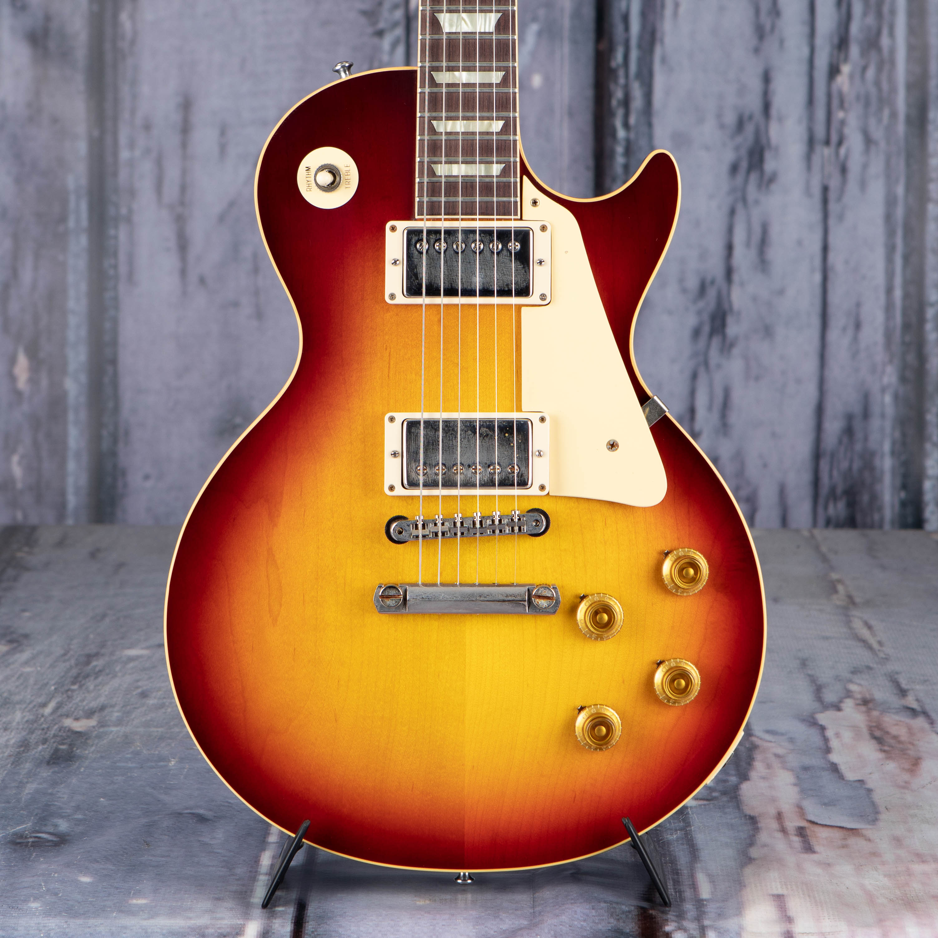 Gibson Custom Shop 1958 Les Paul Standard Reissue VOS Electric Guitar, Washed Cherry Sunburst, front closeup