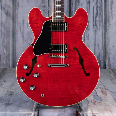 Gibson USA ES-335 Figured Left-Handed Semi-Hollowbody Guitar, '60s Cherry, front closeup