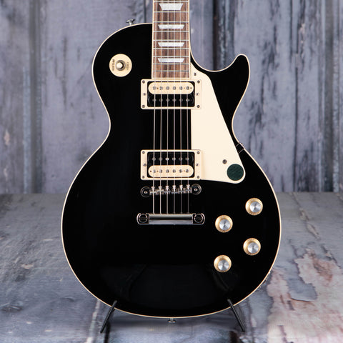 Gibson USA Les Paul Classic Electric Guitar, Ebony, front closeup