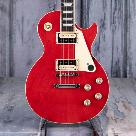 Gibson USA Les Paul Classic Electric Guitar, Translucent Cherry, front closeup