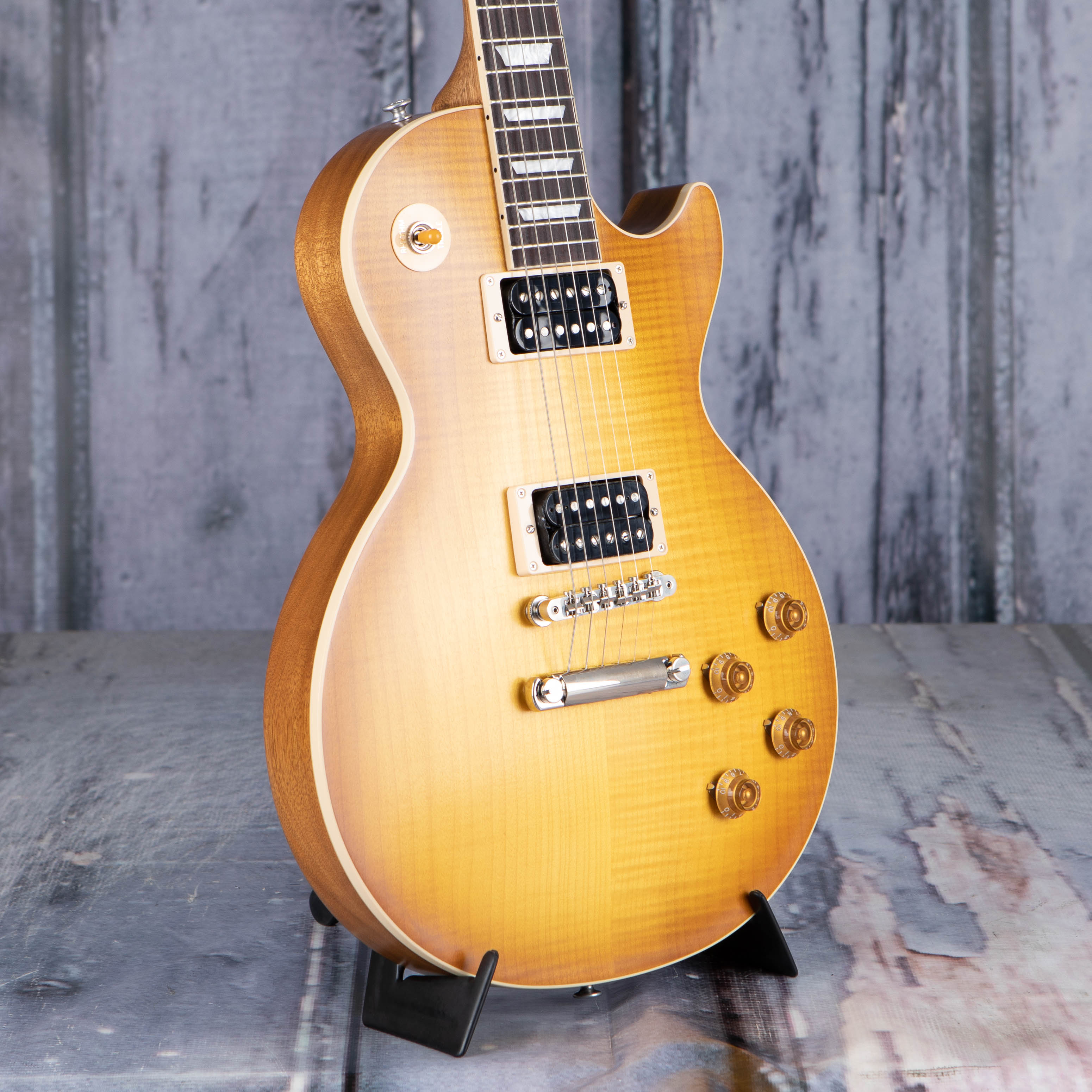 Gibson USA Les Paul Standard '50s Electric Guitar, Faded Satin Honey Sunburst, angle