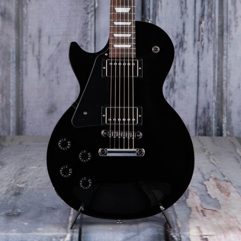 Gibson USA Les Paul Studio Left-Handed Electric Guitar, Ebony, front closeup