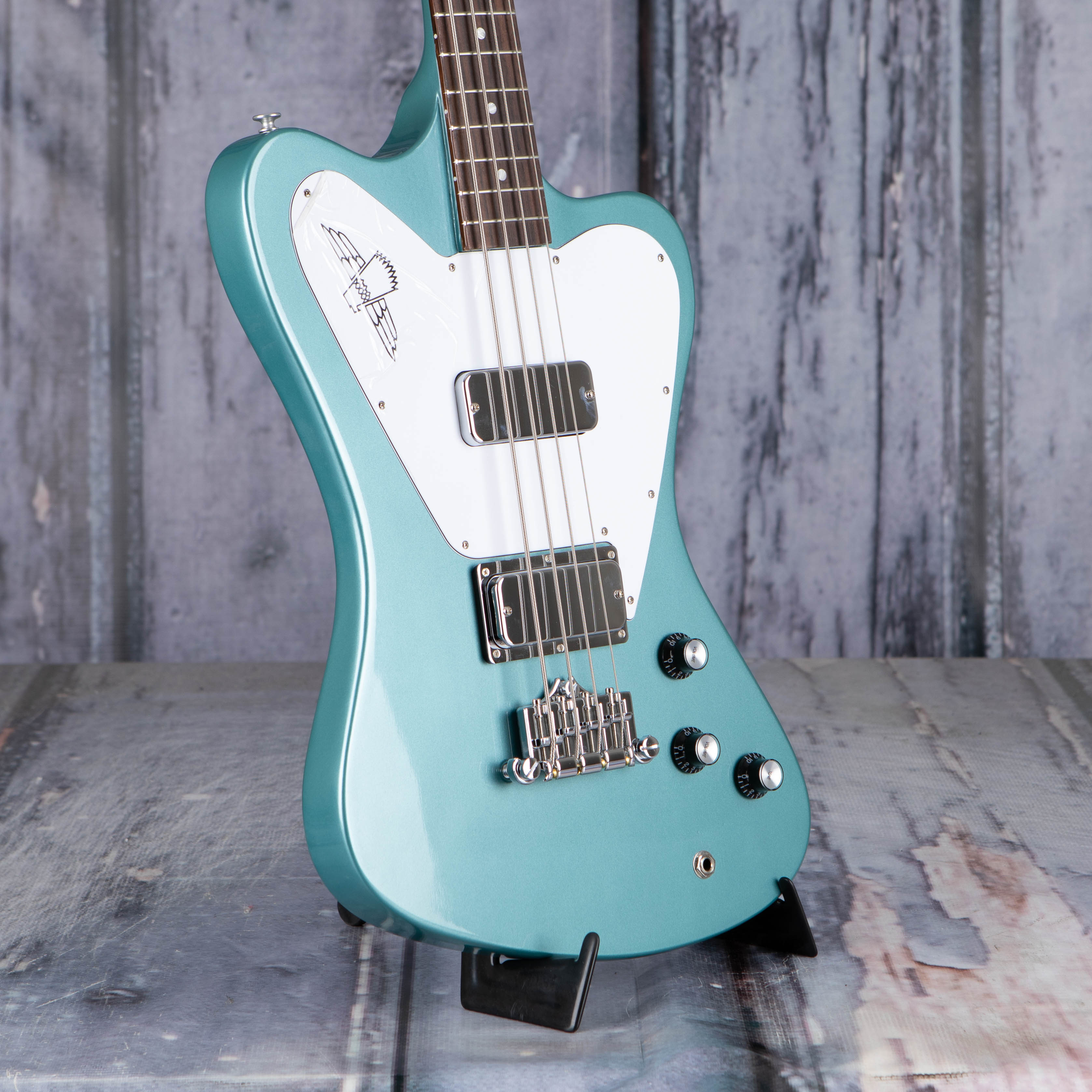 Gibson USA Non-Reverse Thunderbird Electric Bass Guitar, Faded Pelham Blue, angle