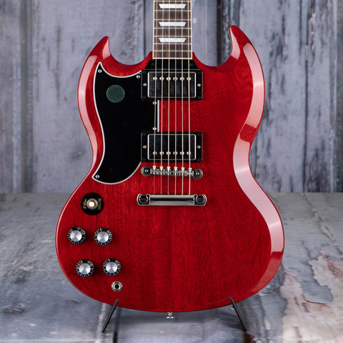 Gibson USA SG Standard '61 Left-Handed Electric Guitar, Vintage Cherry, front closeup