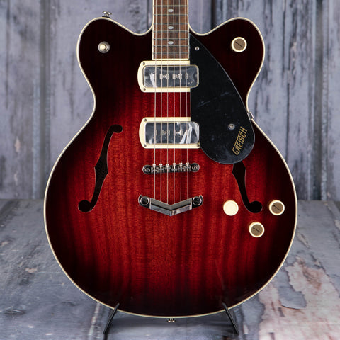 Gretsch G2622-P90 Streamliner Center Block Double-Cut P90 w/ V-Stoptail Semi-Hollowbody Guitar, Claret Burst, front closeup