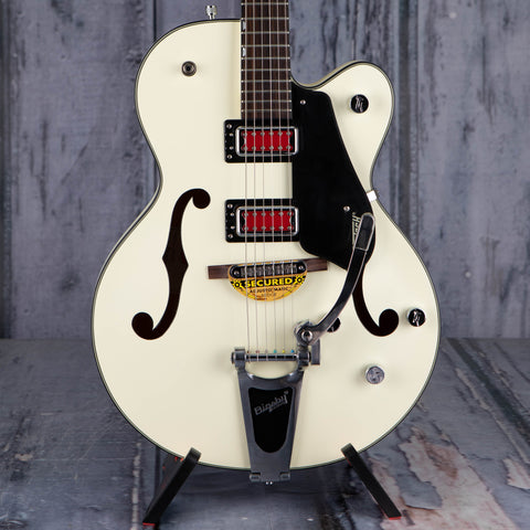 Gretsch G5410T Electromatic Rat Rod Single-Cut Hollowbody Guitar, Matte Vintage White, front closeup